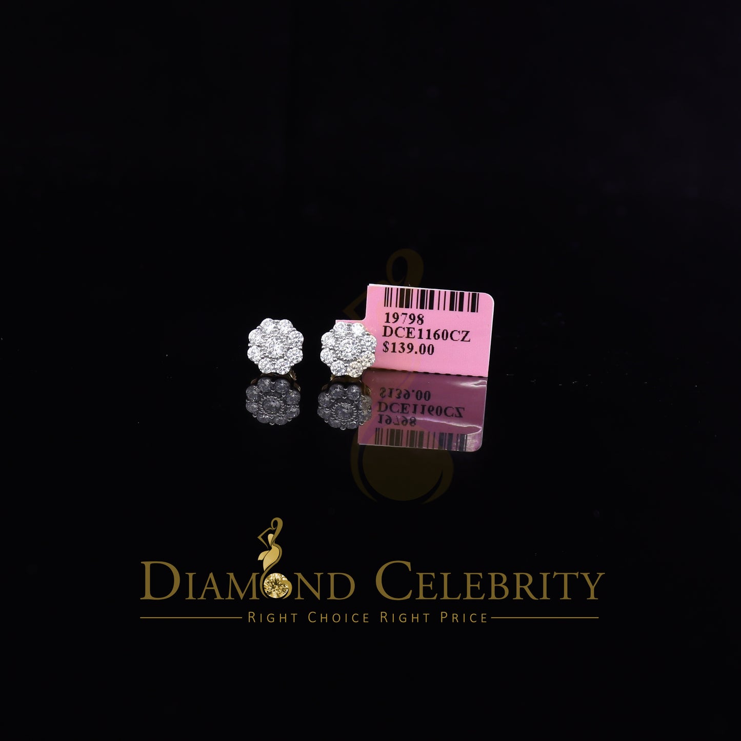 DiamondCelebritees 925 Yellow Silver 2.1ct Cubic Zirconia Women's & Men's Hip Hop Floral Earrings