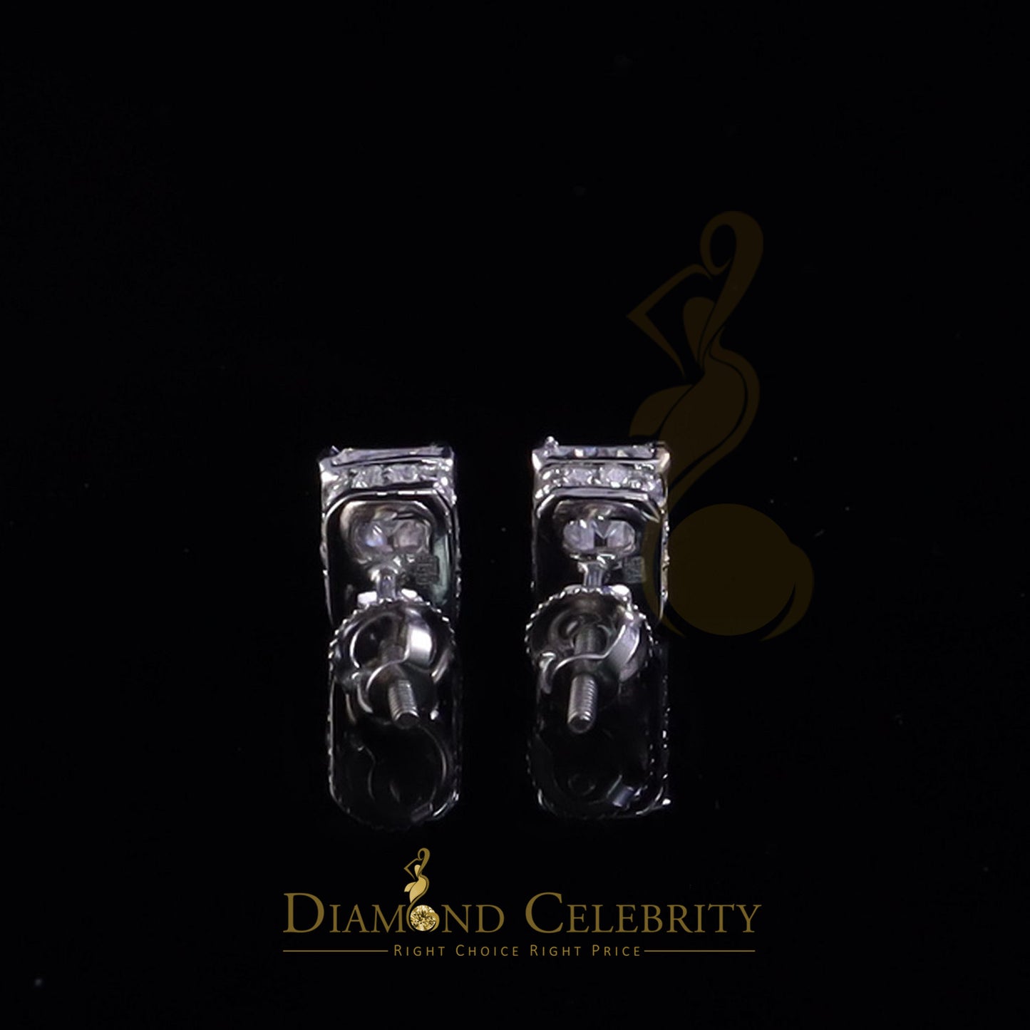 Diamondcelebritees Men's/Women's 925 Silver White 2.50ct VVS D Moissanite Emerald cut Stud Earrings
