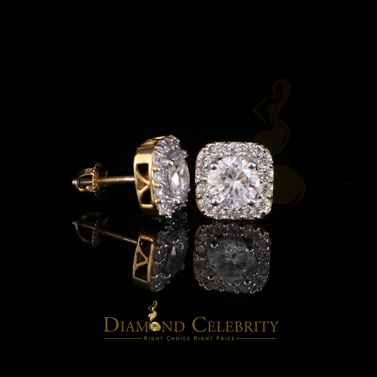 DiamondCelebritees 3.8ct Cubic Zirconia 925 Yellow Silver Women's & Men's Hip Hop Square Earrings