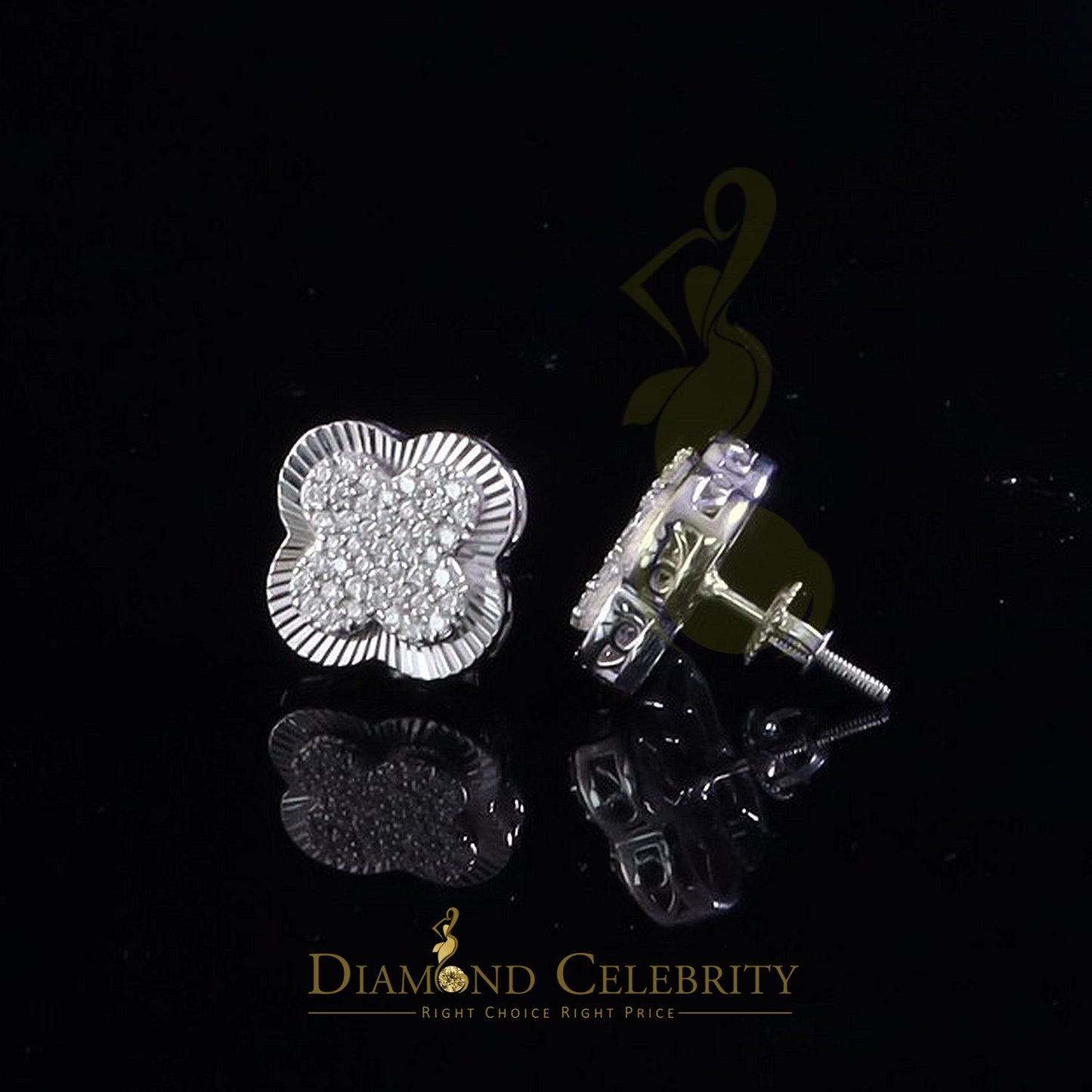 Diamondcelebritees 1.00ct 925 Sterling Silver Moissanite Clover Stud Earrings For Men & Women