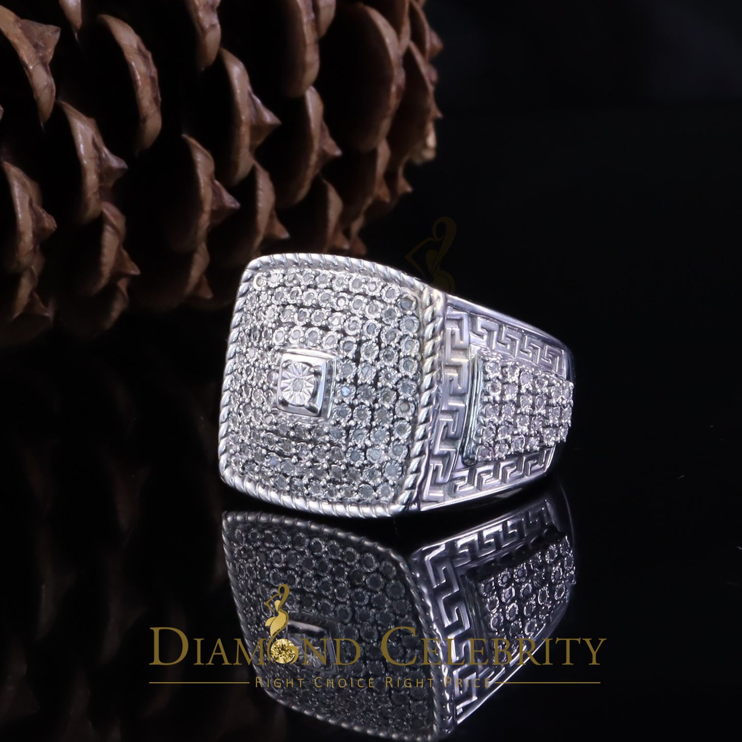 DiamondCelebritees Real 0.81ct Micro Pave Diamond Big Look 925 White Silver Ring Size 11 for Mens