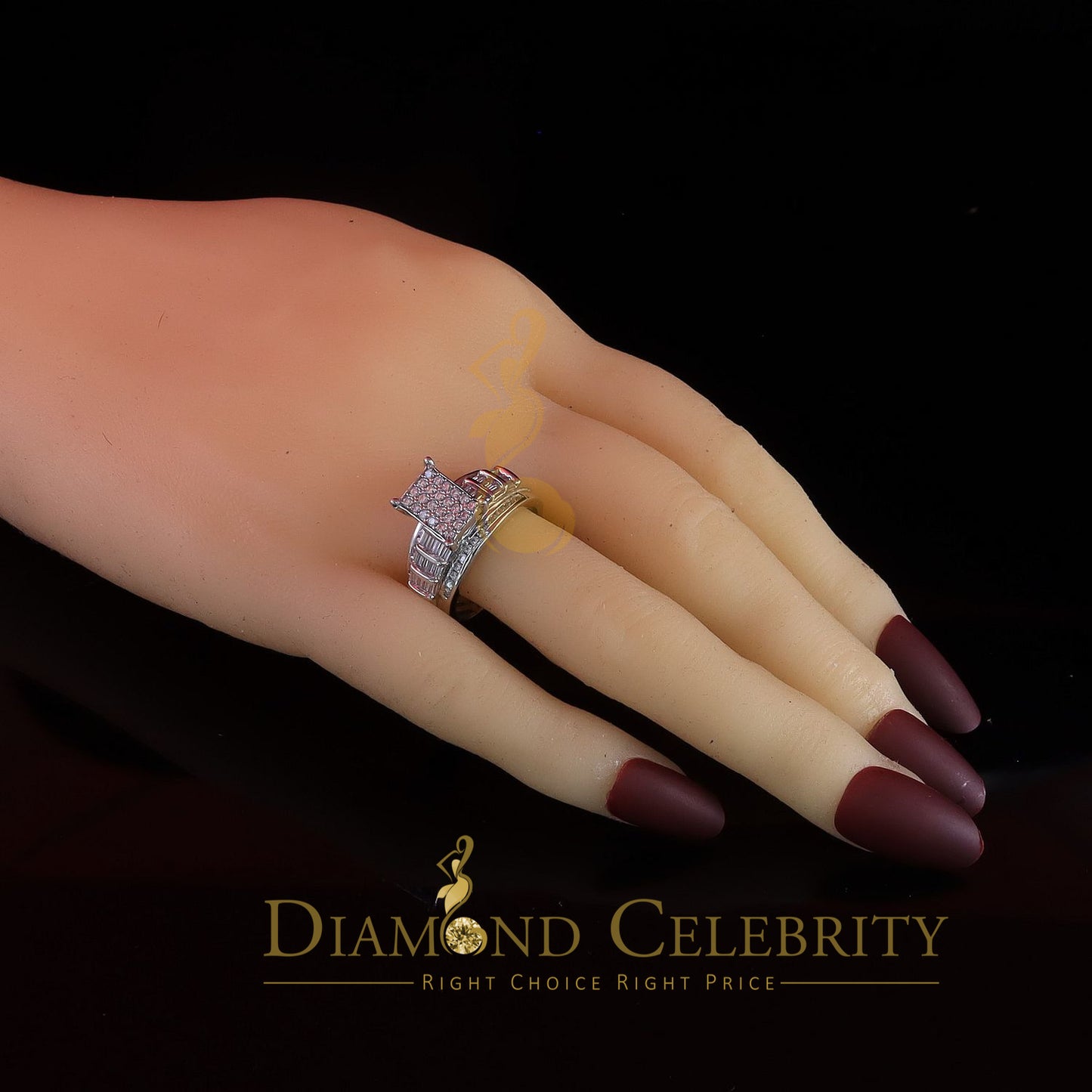 DiamondCelebritees 925 White Silver 1.31ct Cubic Zirconia Cinderella Engagement Womens Rings Size 8