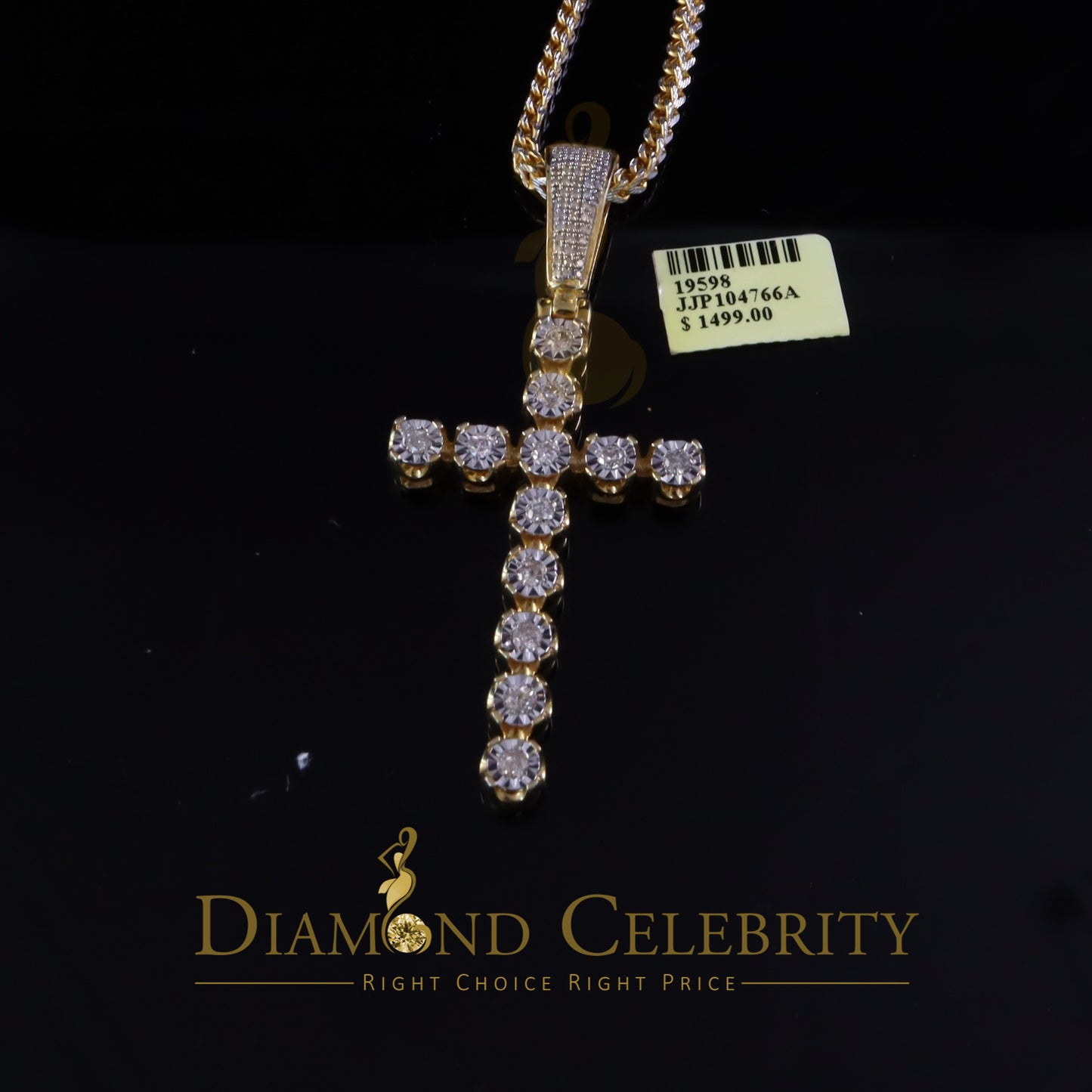 DiamondCelebritees 925 Sterling Silver Real Diamond 0.40CT Cross Crystal Yellow Necklace Pendant