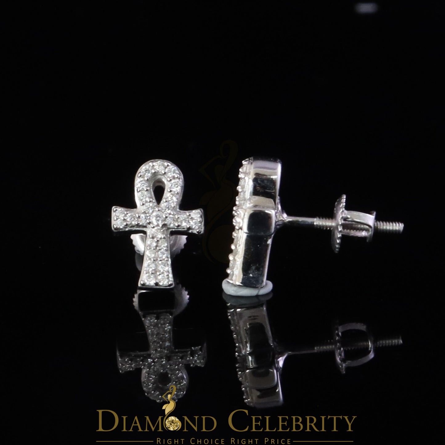 Diamondcelebritees 925 White Silver 0.25ct VVS 'D' Moissanite Ankh Stud Earring Men's/Womens