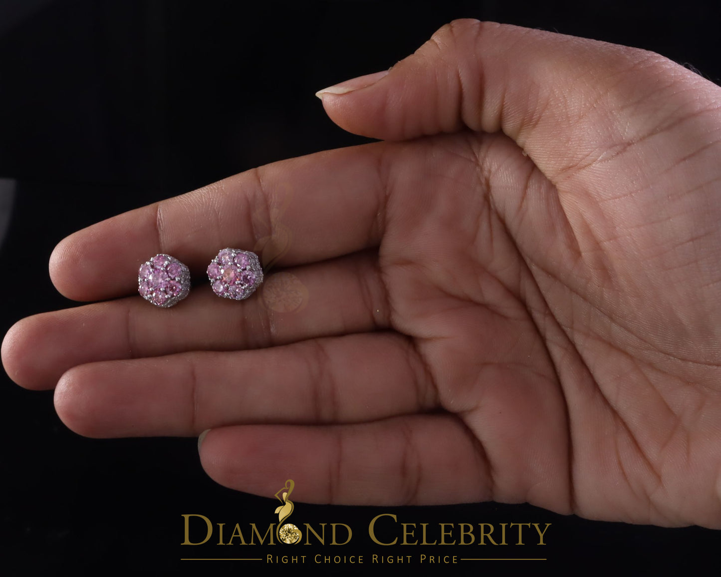 Diamondcelebritees 1.66CT VVS 'D' Pink Moissanite Men's/Women 925 White Silver Floral Stud Earrings