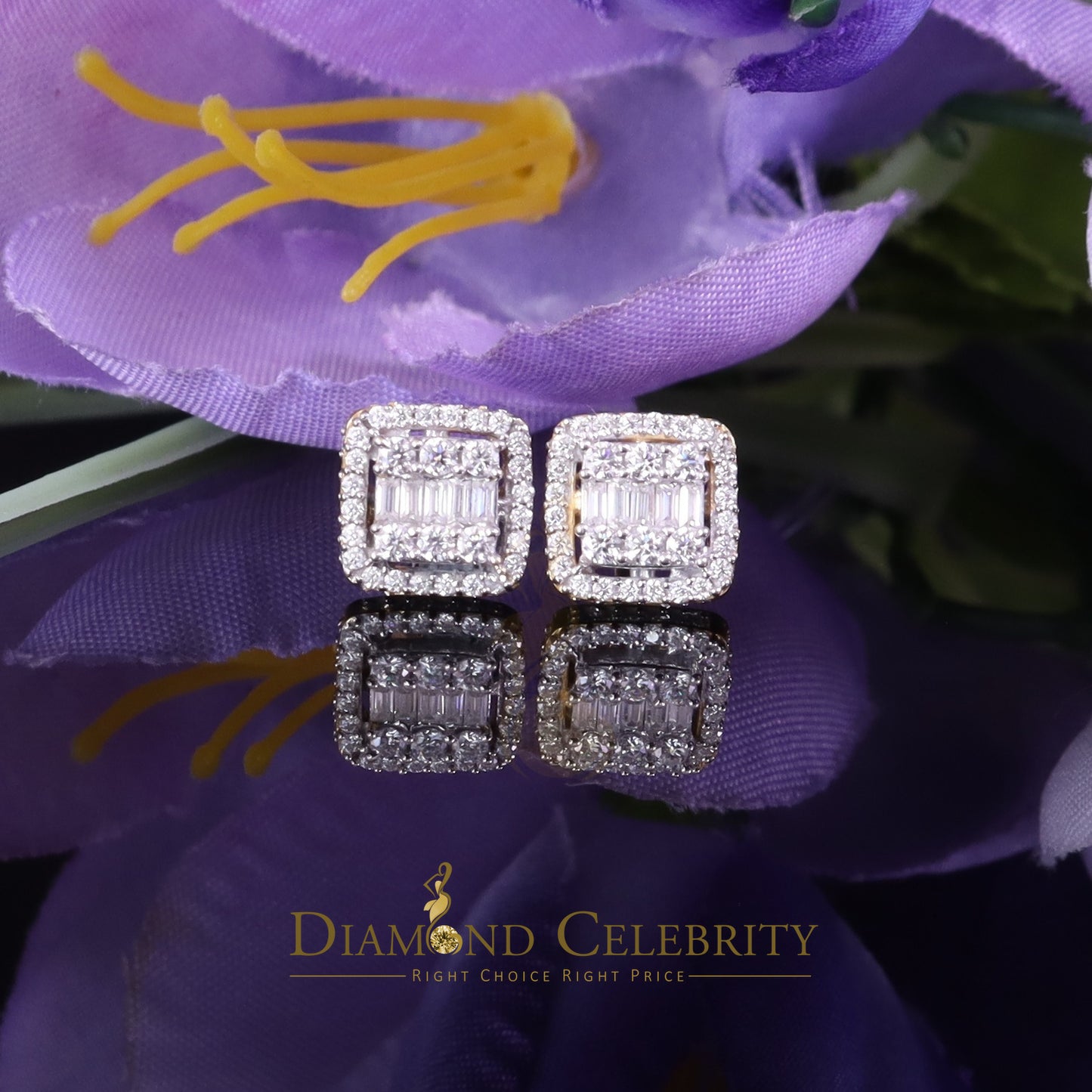 Diamondcelebritees Men's/Womens 925 Silver White 1.10ct VVS 'D' Moissanite Square Stud Earrings