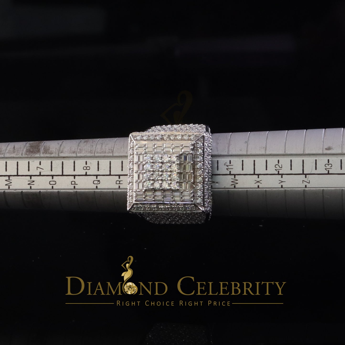 DiamondCelebritees Men's 925 White Silver 5.50ct VVS 'D' Moissanite Stone 3D Square Rings Size 10