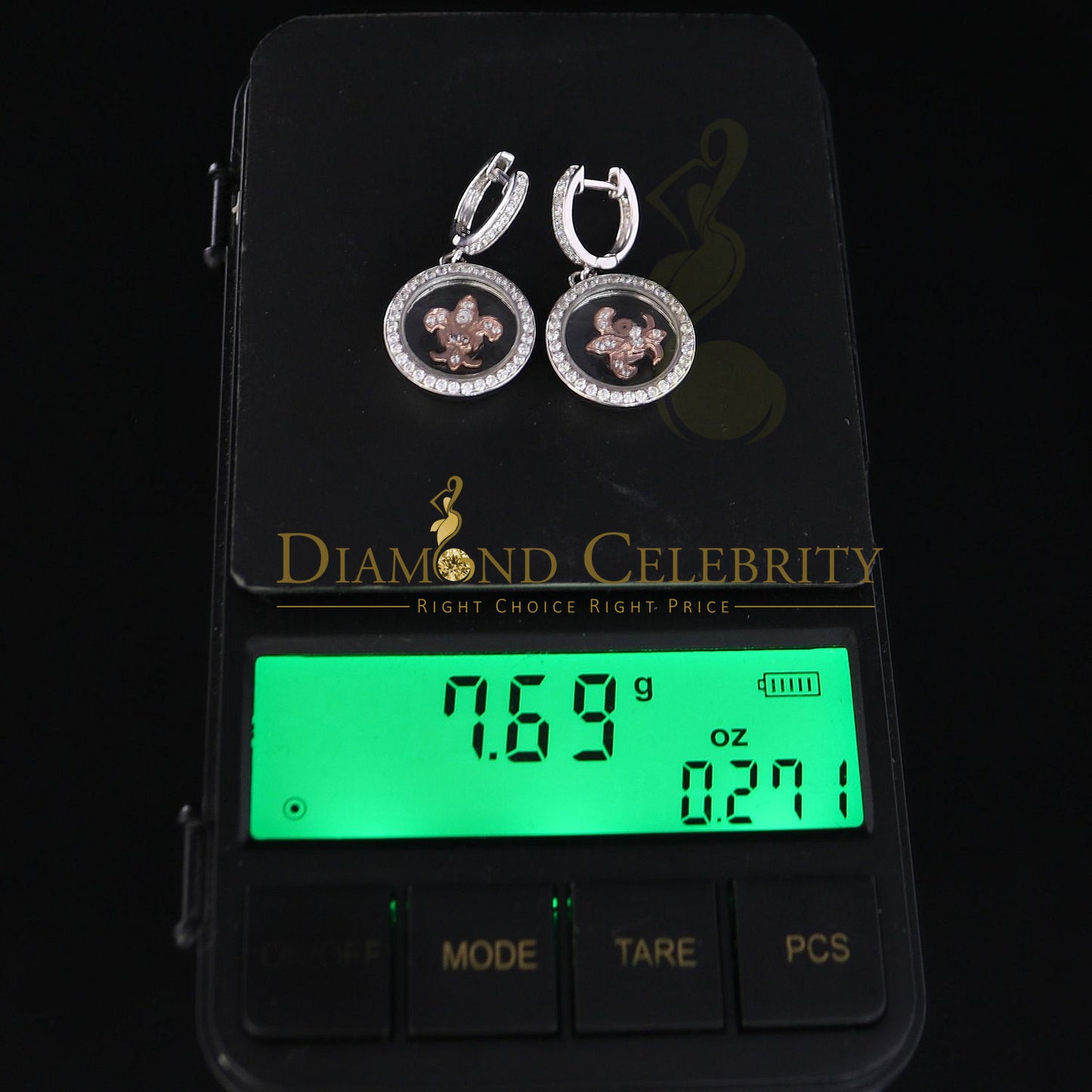 DiamondCelebritees Men's White Hip Hop CZ Round dangling 925 Sterling Silver CZ Earrings