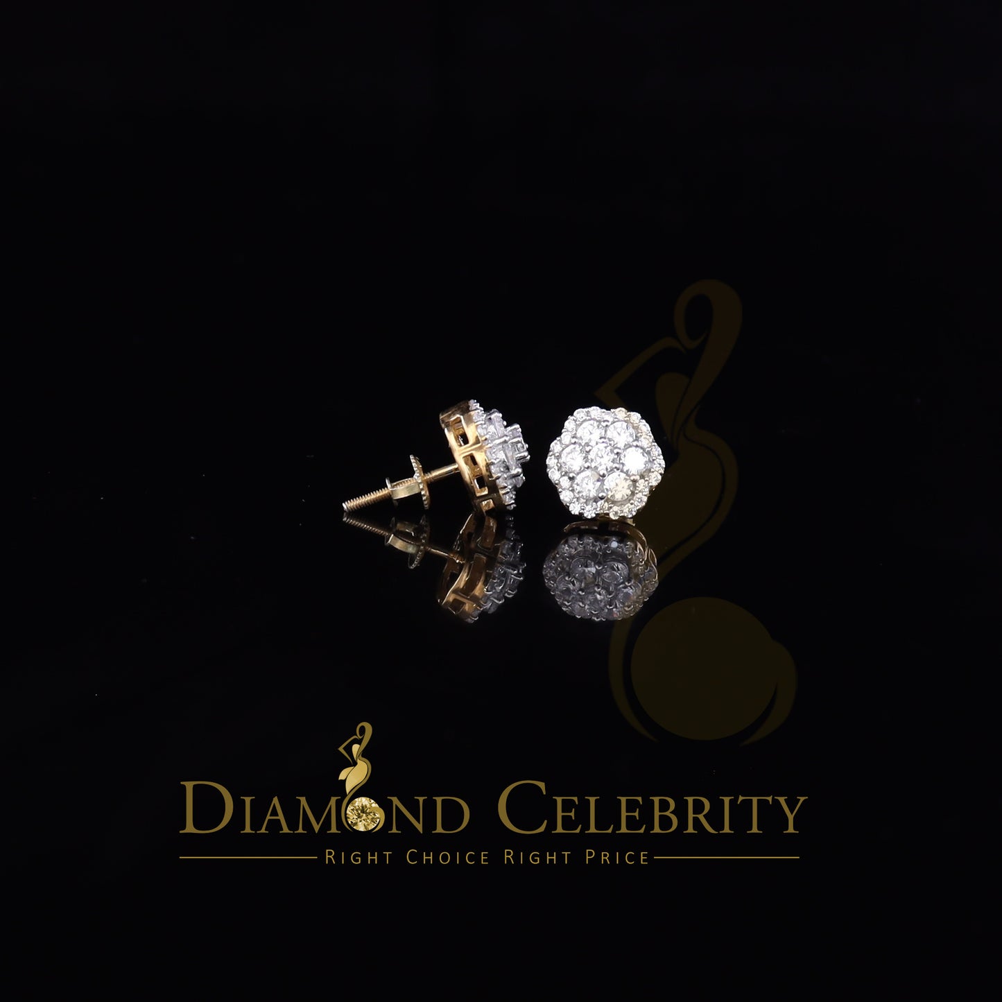 DiamondCelebritees 925 Yellow Silver 1.74ct Cubic Zirconia Flower Earrings For Ladies / Gent's