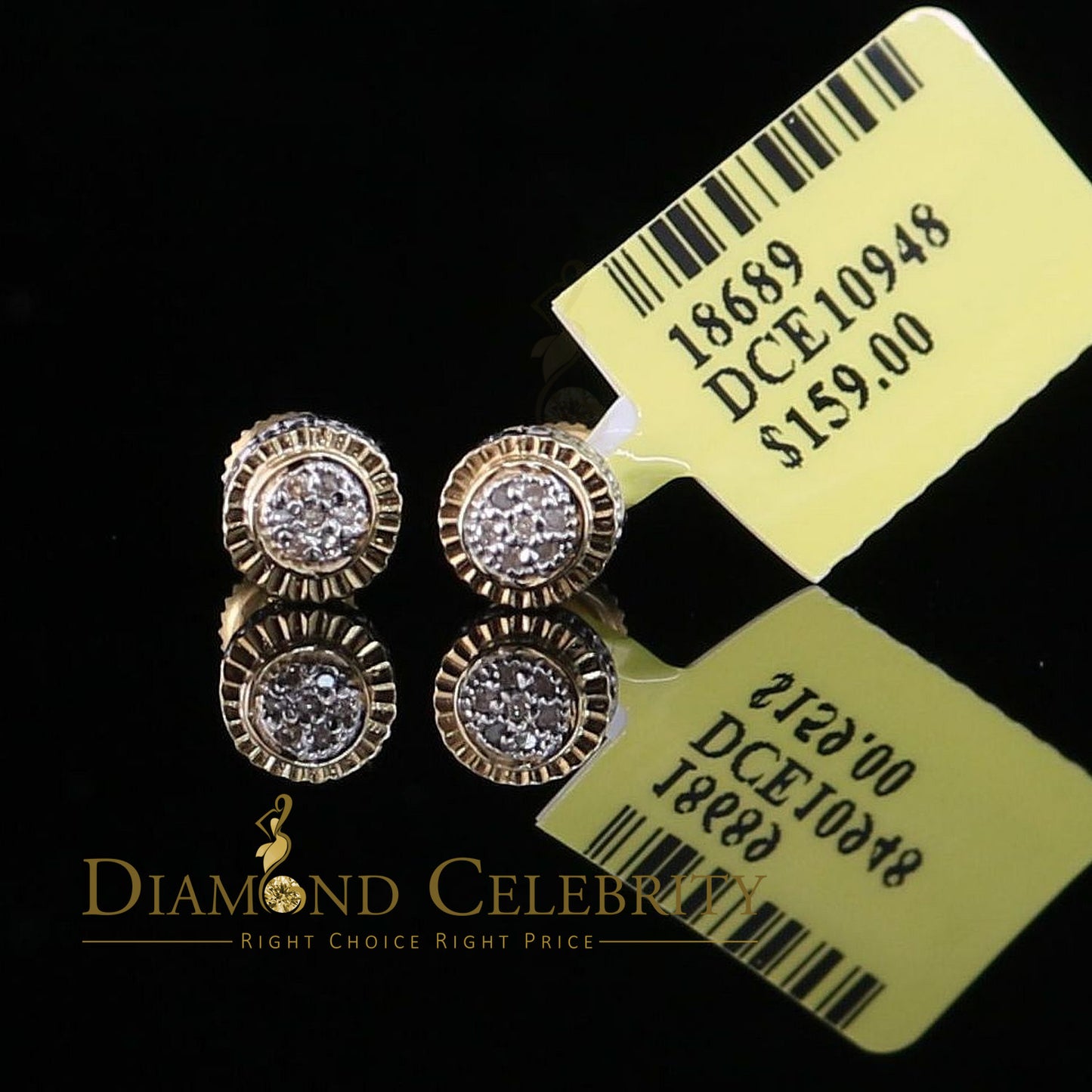 DiamondCelebritees 925 Sterling Silver 0.05ct Diamond for Women's/ Men's Yellow Stud Round Earrings