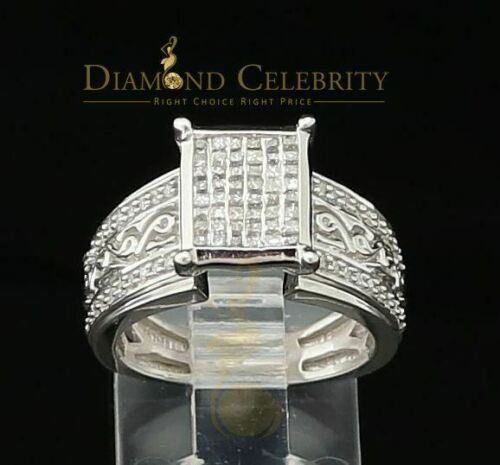 DiamondCelebritees Real Diamond 0.50 CT 925 Silver White Shiny Womens Square Engagement Ring Sz 8
