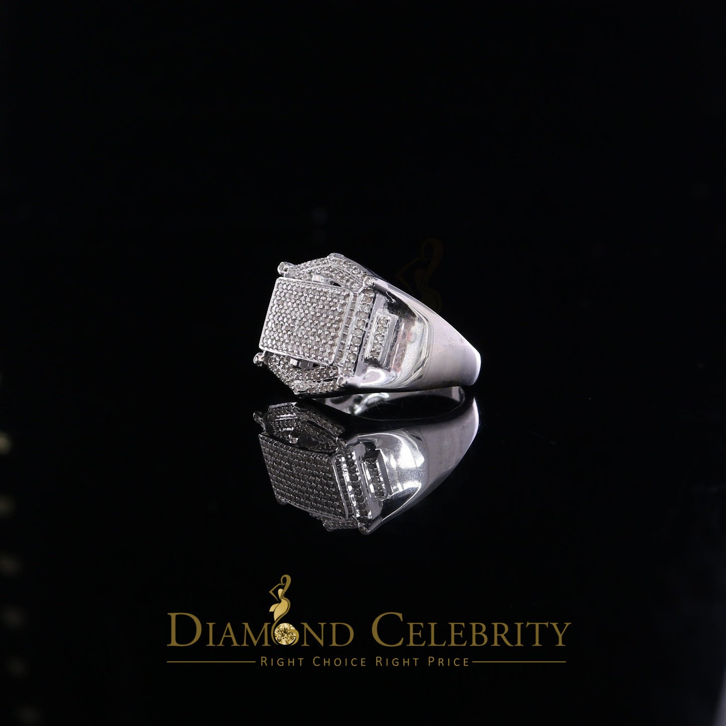 DiamondCelebritees Real Diamond 0.66 CT 925 Silver White Rectangle Engagement Men's Ring Size 11