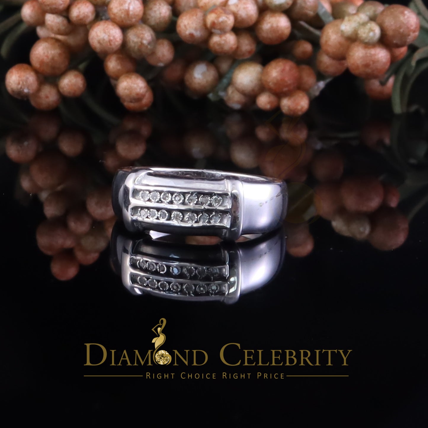 DiamondCelebritees 0.05cts Sterling White Double Row Men's Wedding Band Rings Size 10 In 925 Silver