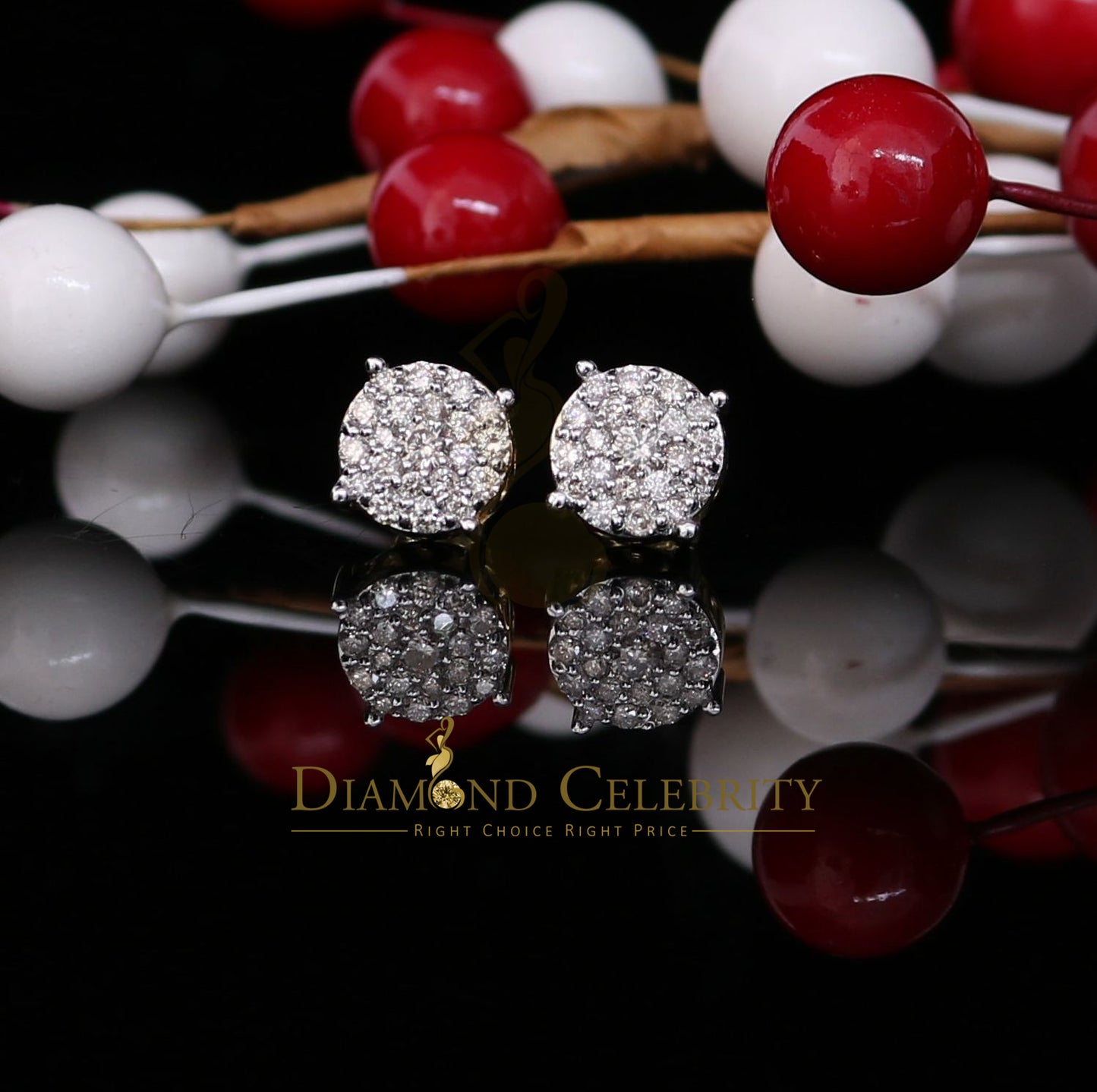 DiamondCelebritees10K Real Yellow Gold Real Diamond 0.60CT Men's/Women's Stud Round Earring