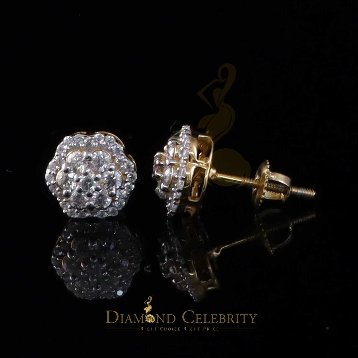 DiamondCelebritees 0.50ct VVS D Moissanite Floral Stud Earrings 925 Silver Yellow for men & Women