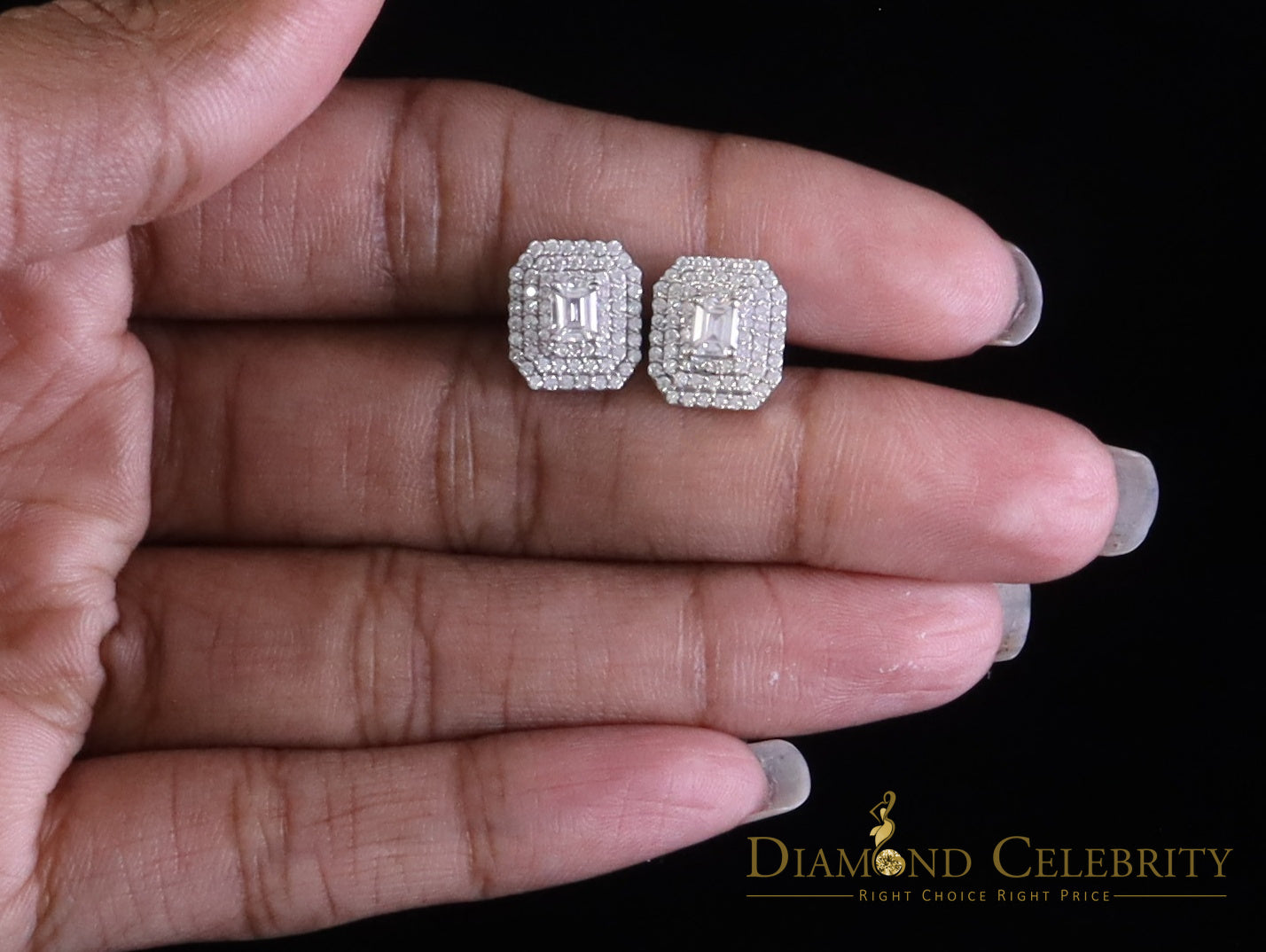 Diamondcelebritees Unisex 1.10ct VVS 'D' Emerald Cut Moissanite 925 Silver White Octagonal Earrings