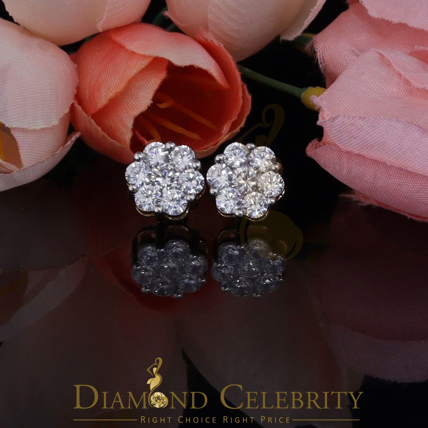 DiamondCelebritees 925 Silver Yellow 1.56ct Cubic Zirconia Hip Hop Floral Women's & Men's Earrings