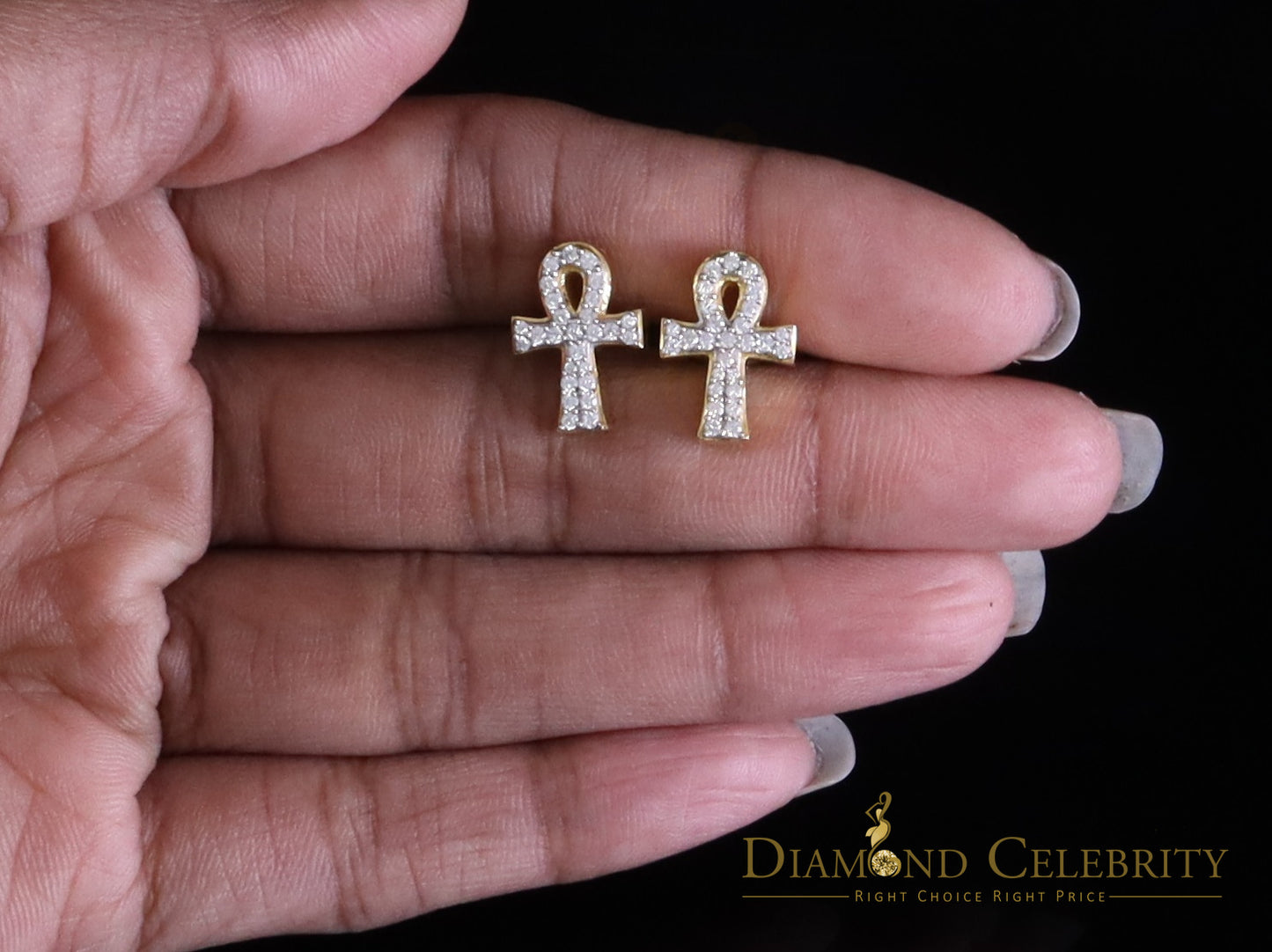DiamondCelebritees Small Men's/Womens 0.50ct VVS 'D' Moissanite 925 Silver Yellow Ankh Stud Earring