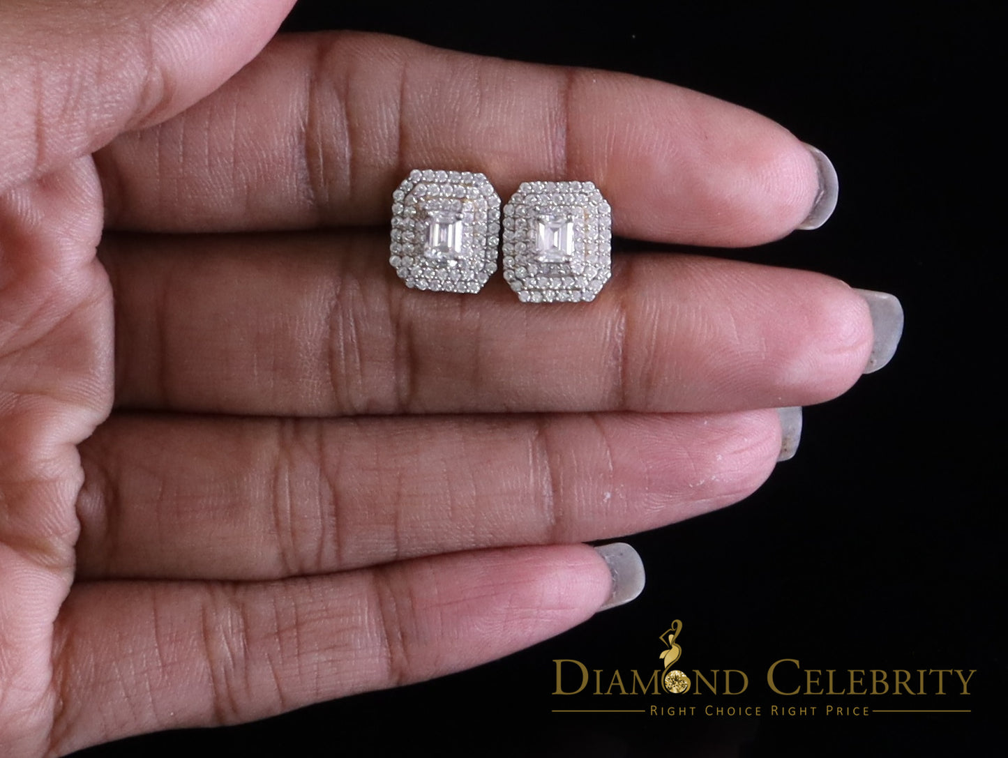 DiamondCelebritees Octagonal Emerald Cut 1.10ct VVS D Moissanite Unisex 925 Yellow Silver Earrings