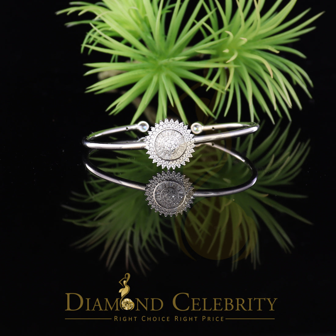 DiamondCelebritees 925 Silver Sun Rays Style White Bangle Cubic Zirconia Adjustable Size 2.5''