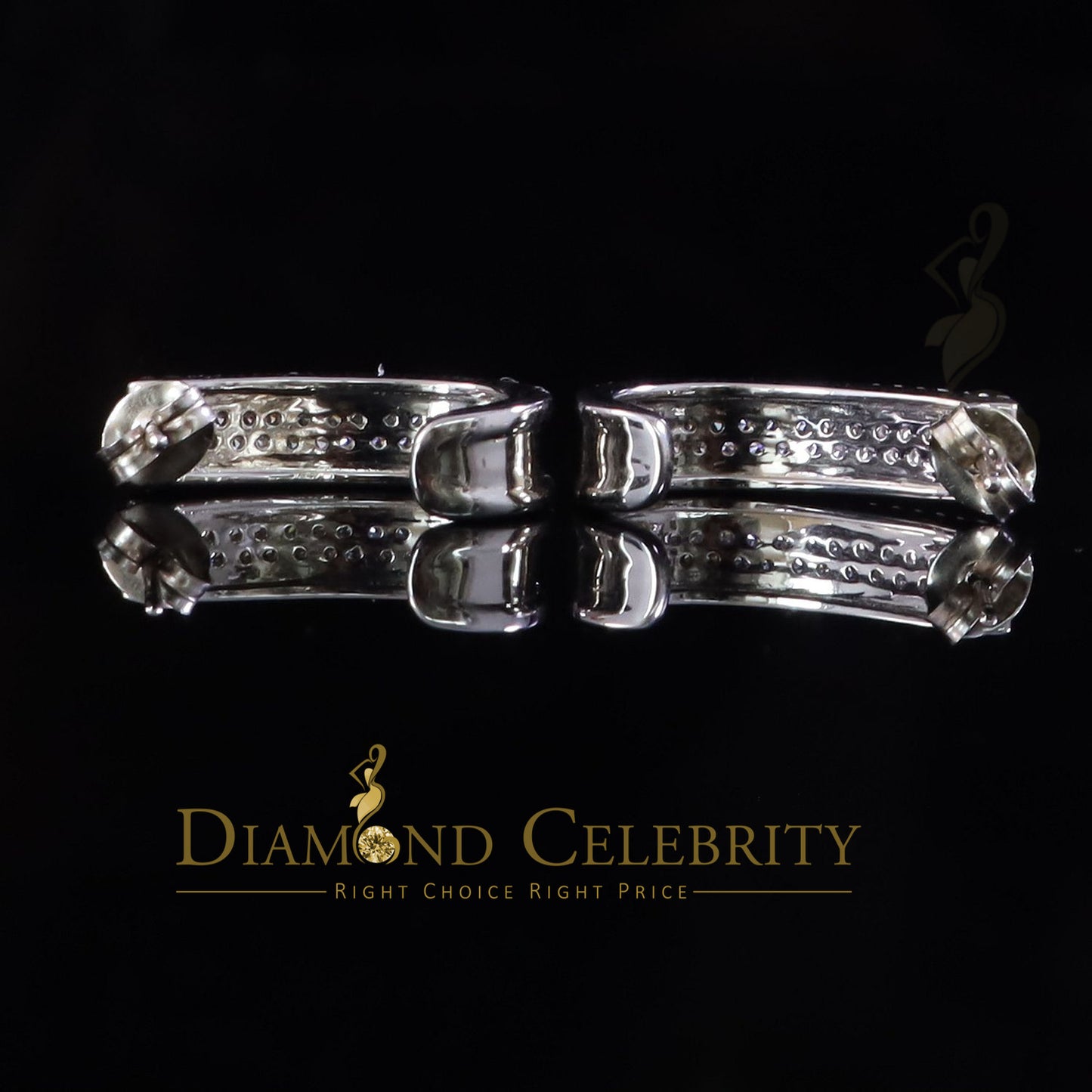 DiamondCelebritees 925 Sterling Silver Mens hip hop white Gold Iced 3 row Huggie Hoop earrings