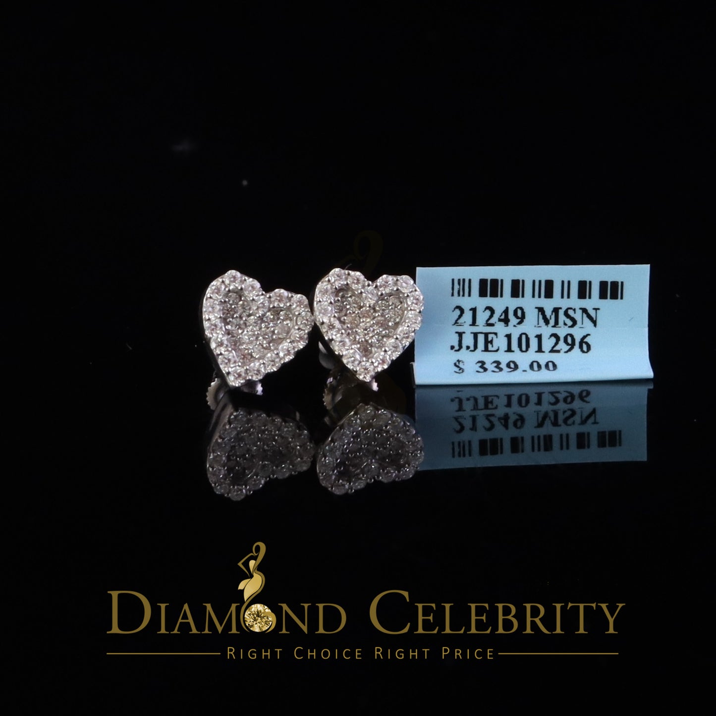 Diamondcelebritees 925 White Silver 0.66ct VVS 'D' Moissanite Heart Stud Earring Men's/Womens