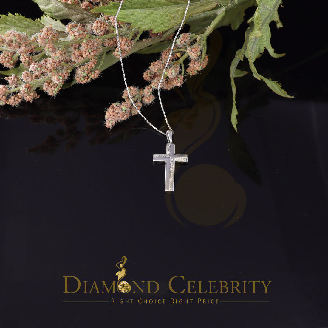 DiamondCelebritees Real 0.10ct Diamond 925 Sterling Silver CROSS White Charm Necklace Pendant
