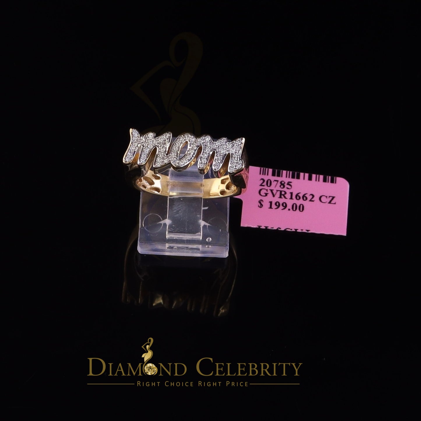 DiamondCelebritees 925 Yellow Silver 0.52ct Cubic Zirconia "MOM" Ring Size 7 Offer @ Mother's Day