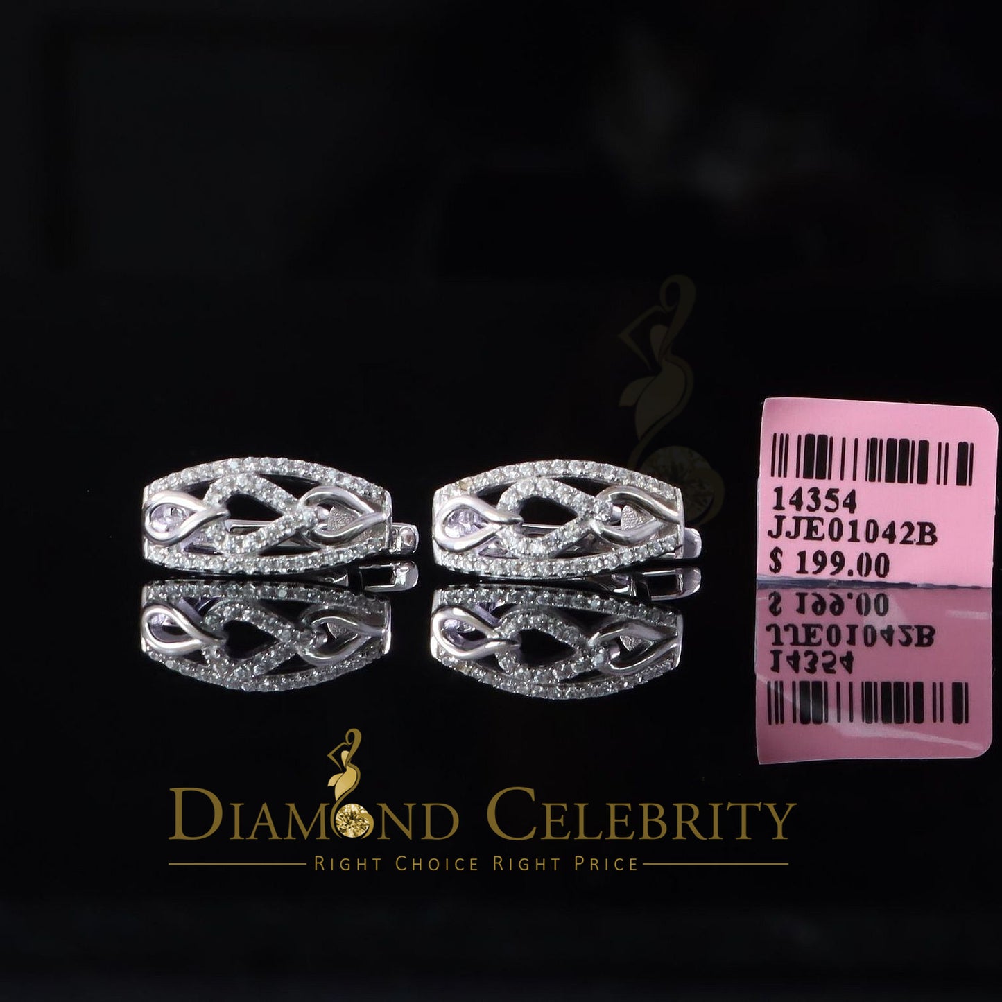 DiamondCelebritees Iced 2 row Huggie Mens hip hop white Gold 925 Sterling Silver Hoop earrings