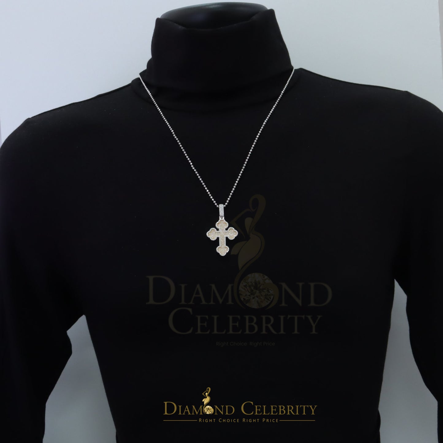 Diamondcelebritees Moissanite Buttony Cross Pendant Men's & Women's 925 White Silver 2.50ct VVS . D