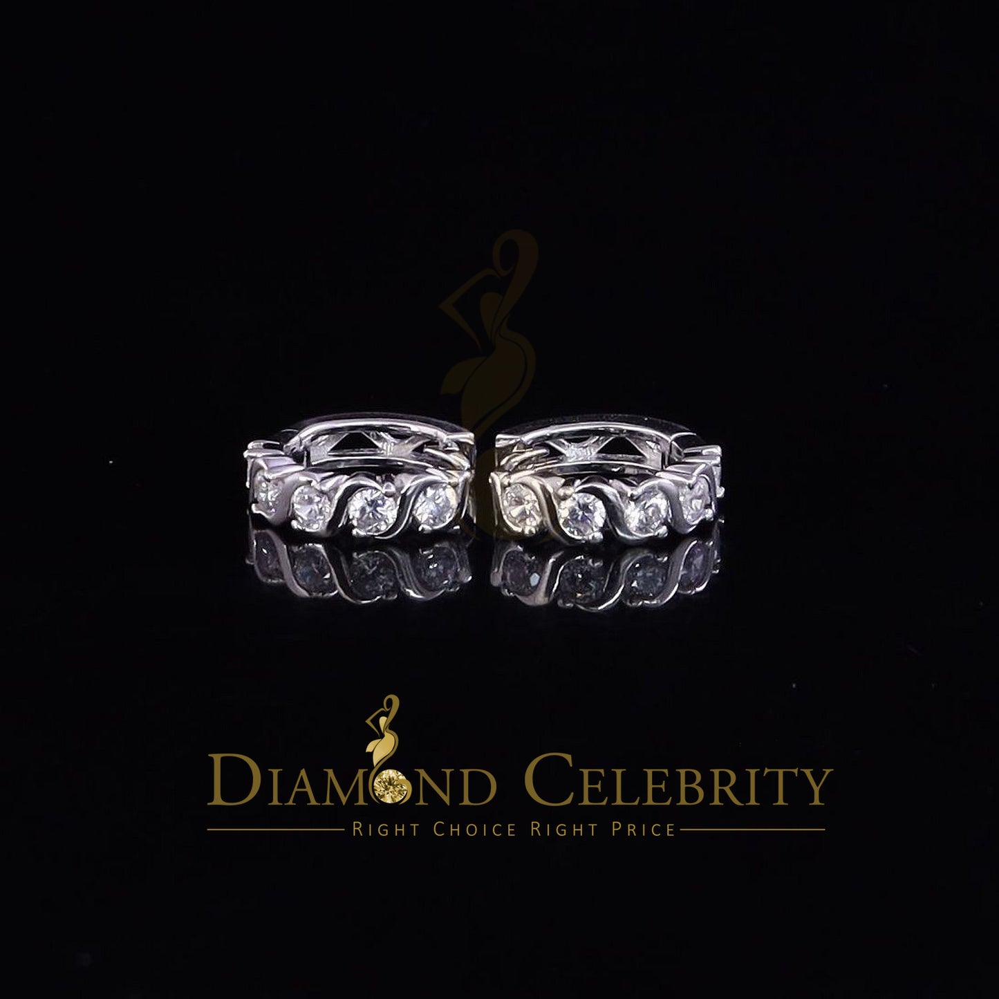 DiamondCelebritees Hip Hop Men's White 925 Sterling Silver Cubic Zirconia 1 row Huggie Hoop Earring