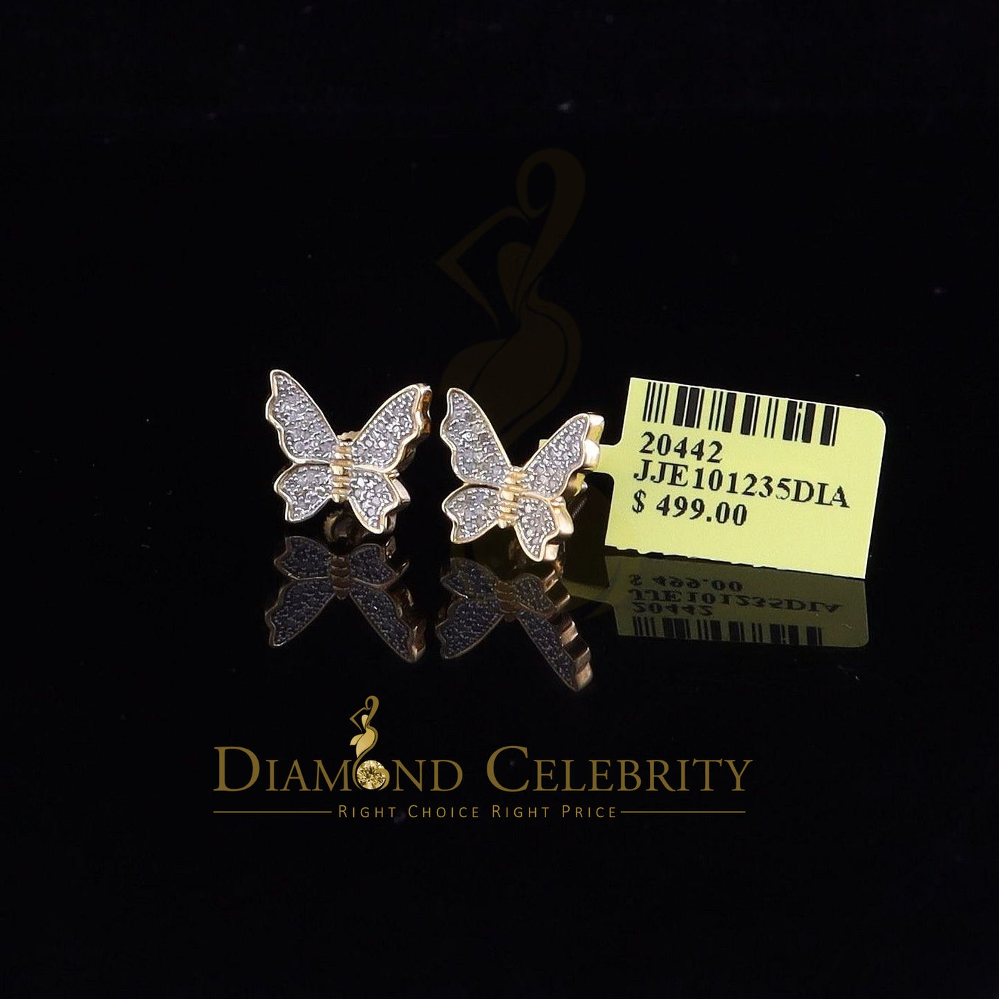 DiamondCelebritees Women's 0.25ct Real Diamond Butterfly Stud Earrings Yellow 925 Sterling Silver