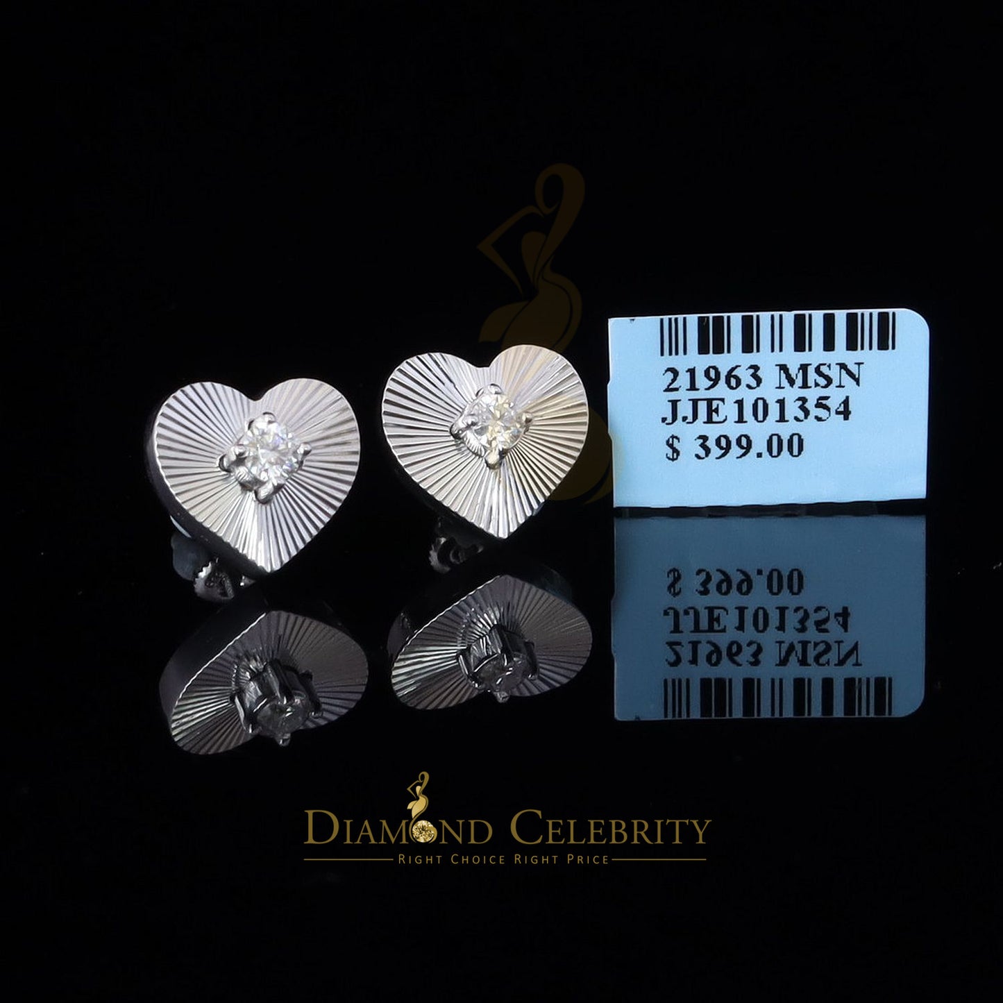Diamondcelebritees Women's 0.33ct VVS 'D' Moissanite 925 Silver White HEART Diamond Cut Earrings