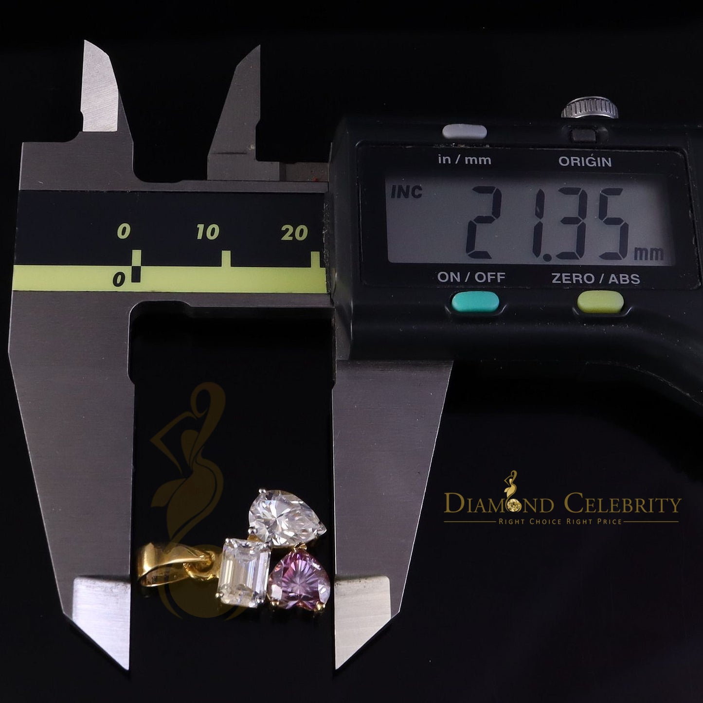 Diamondcelebritees Women's Yellow 925 Silver 3.50ct VVS D Pink Moissanite Pear & Emerald Pendant