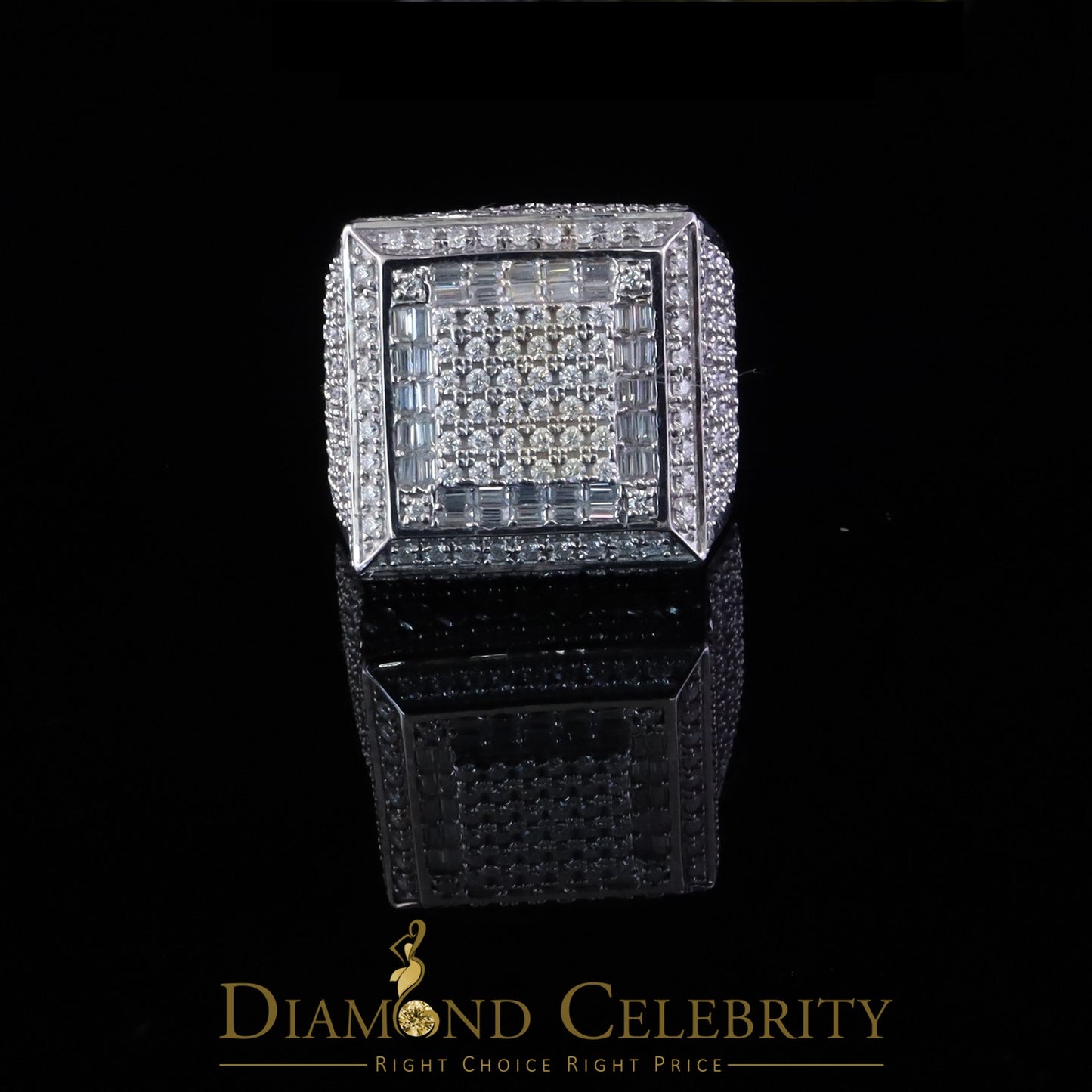 DiamondCelebritees Men's 925 White Sterling Silver 4.50ct VVS 'D' Baguttes Moissanite Rings Size 10
