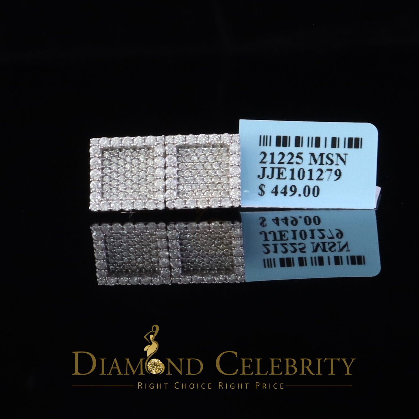 Diamondcelebritees 1.00ct White 925 Silver VVS 'D' Moissanite Square Stud Earring Men's/Womens