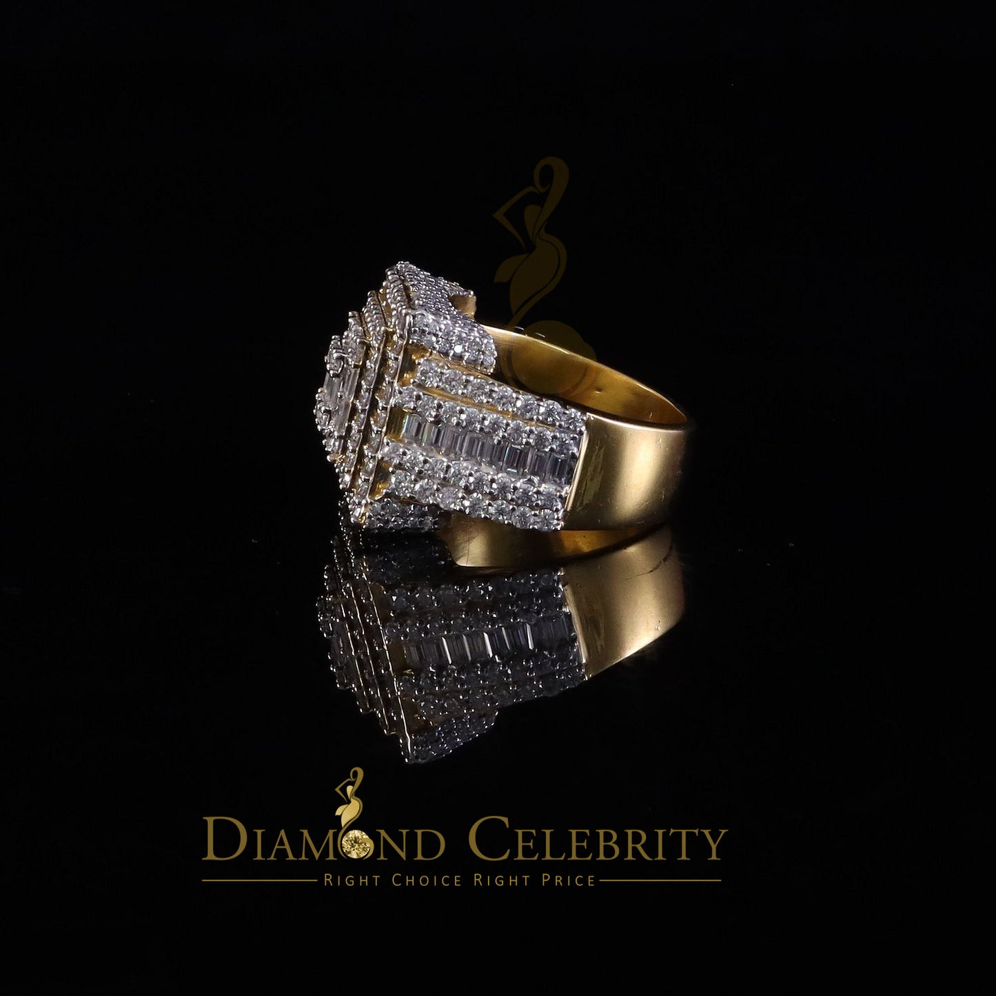 DiamondCelebritees 925 Yellow Silver 5.00ct VVS 'D' Moissanite Stone Men's for Square Rings Size 10