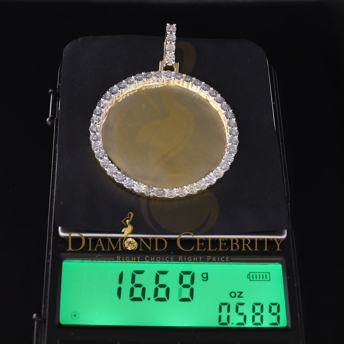 DiamondCelebritees Real 0.25ct Diamond Sterling Silver 1.75" PICTURE Charm Fashion Yellow Pendant