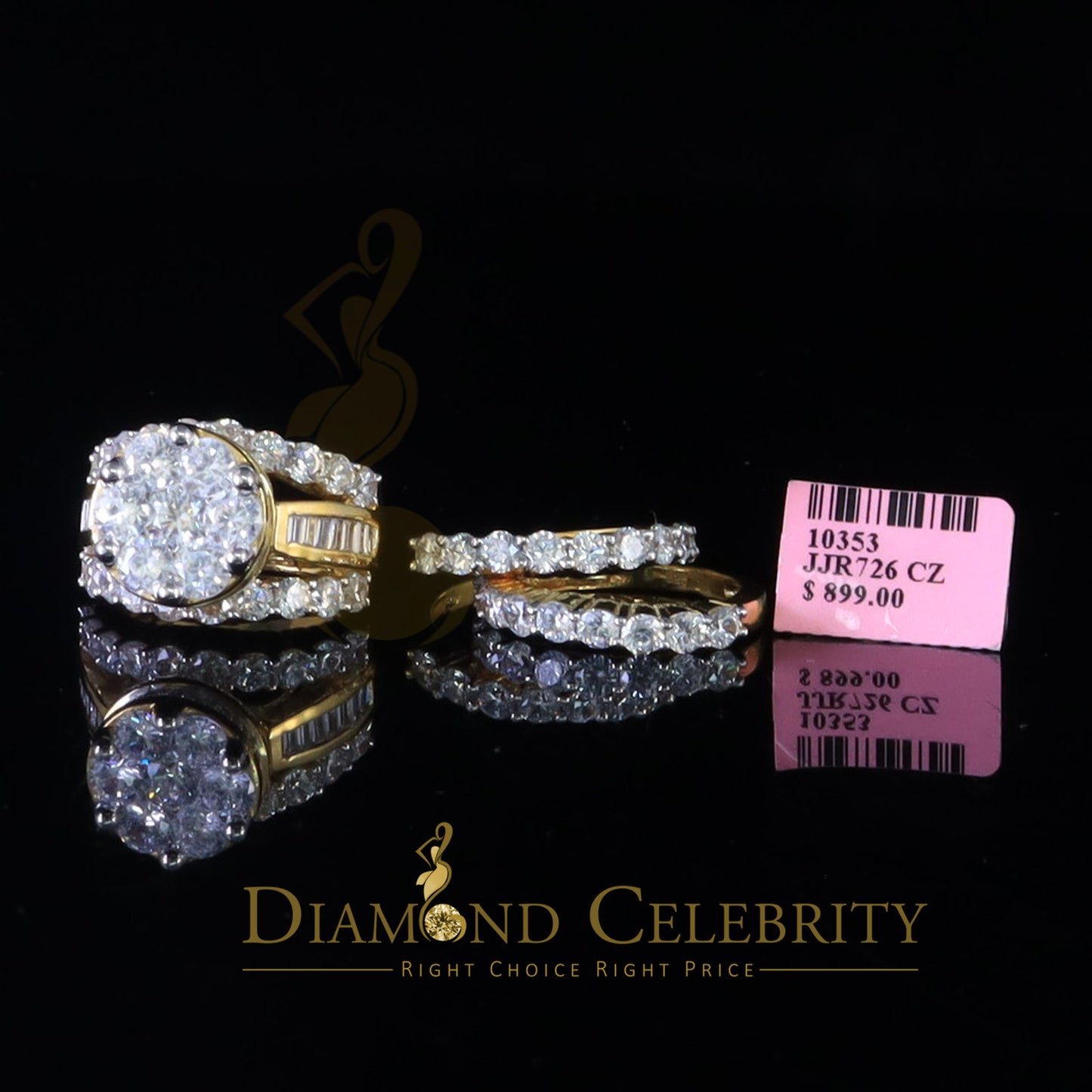 DiamondCelebritees Yellow Silver 14.00ct Cubic Zirconia Ring Multi Row Bridal Womens Ring Size 8