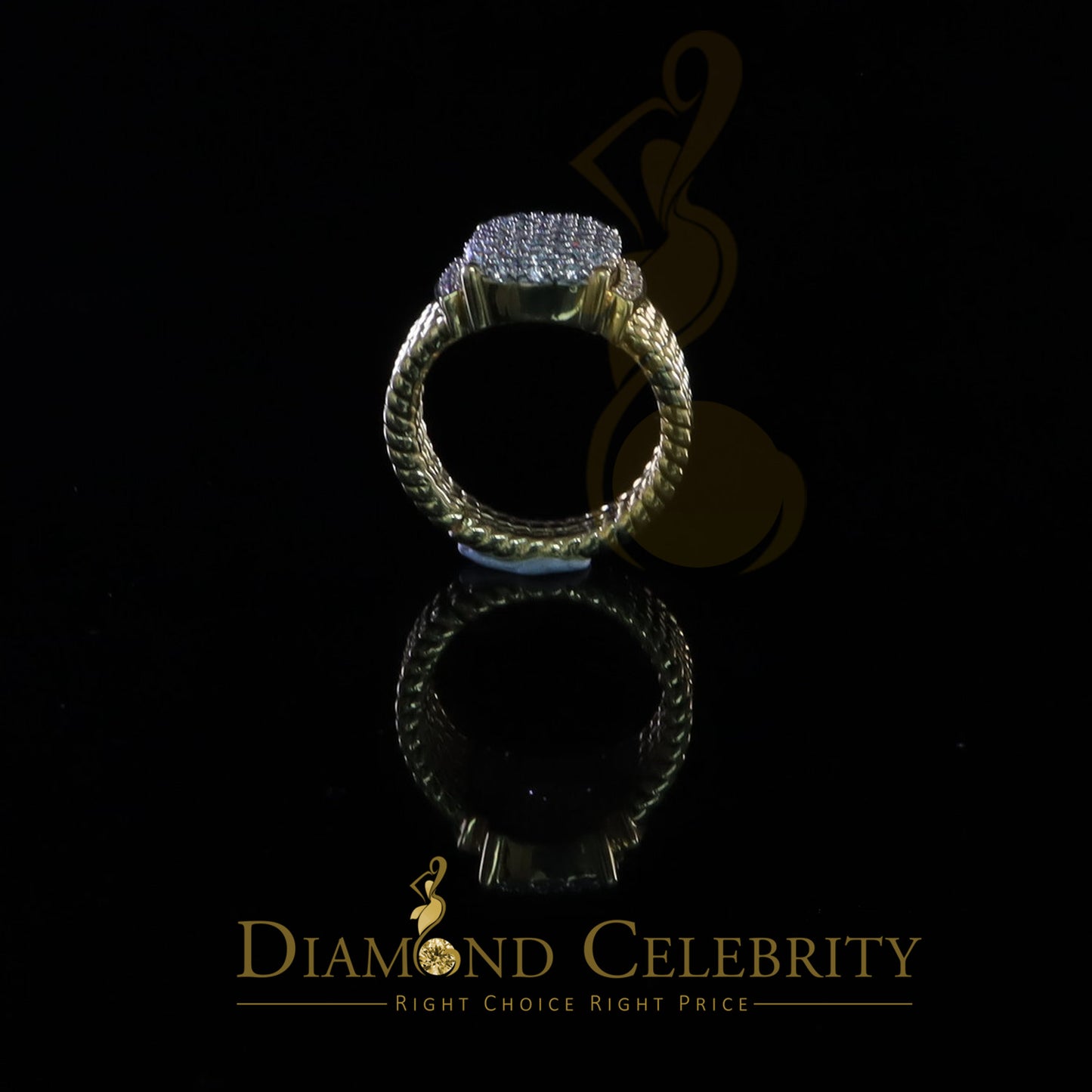 DiamondCelebritees 925 Silver Yellow 1.94ct Cubic Zirconia Adjustable Men's Ring From SZ 8 to 10