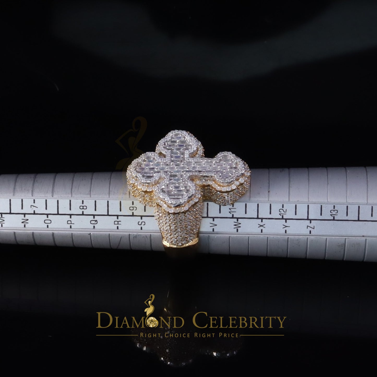 DiamondCelebritees New 925 Sterling Silver 6.00ct VVS D Moissanite Rings Size 10 Yellow Cross Men's