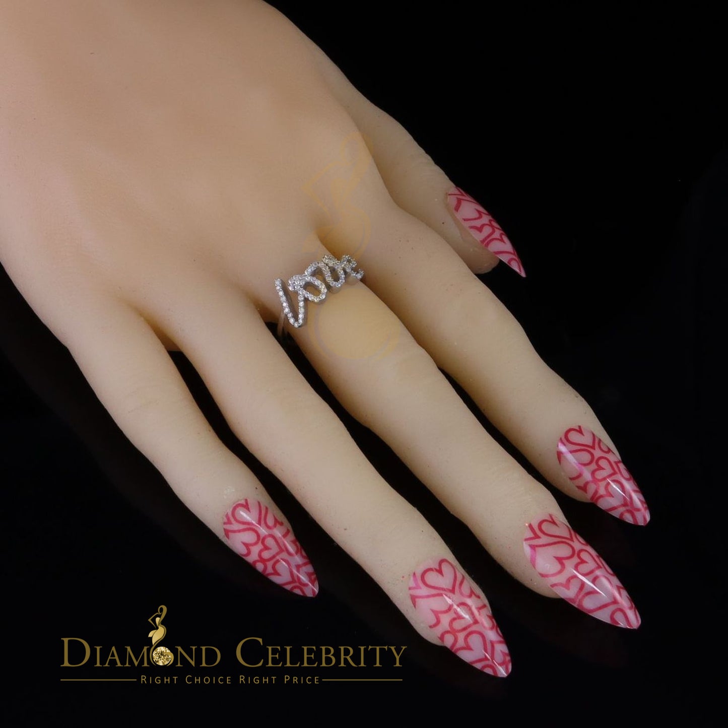 DiamondCelebritees 'Love' Rings SZ 7 for Women White 925 Sterling Silver 0.33ct VVS 'D' Moissanite