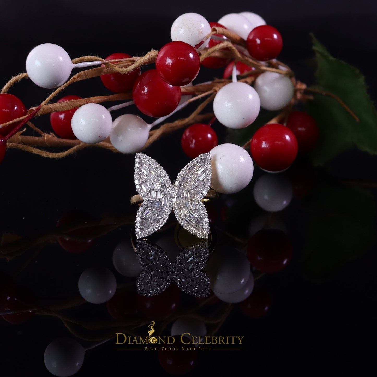 DiamondCelebritees Men's/Womens 925 Silver Yellow 1.50ct VVS 'D' Moissanite Butterfly Rings Size 7