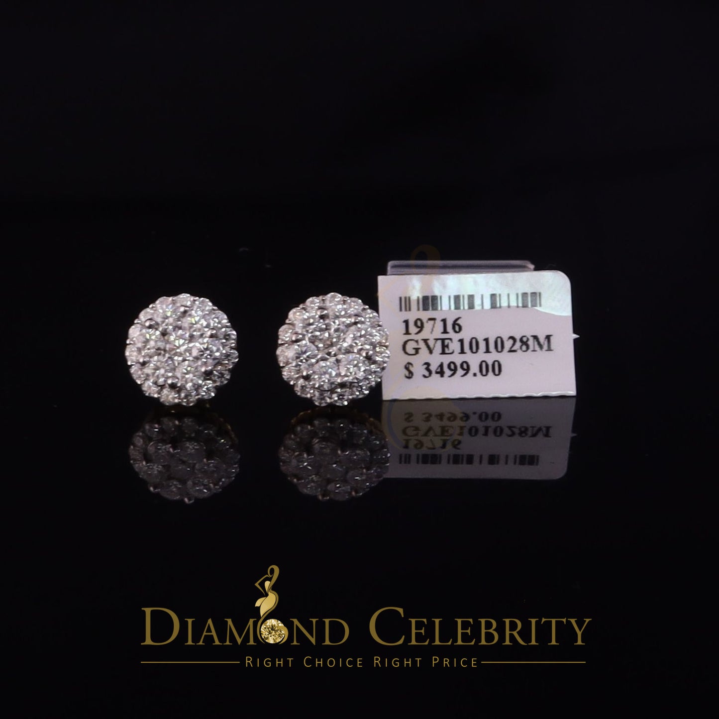 DiamondCelebritees Genuine 2.0ct Vvs 'D' Color Moissanite Cluster Earring 10k Real Yellow Gold