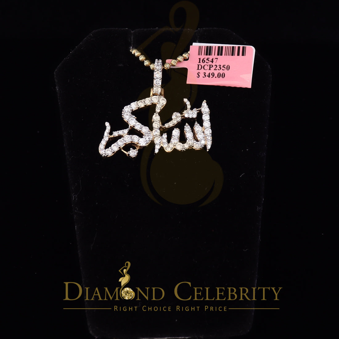 DiamondCelebritees Yellow 925 "Allah-hu-Akbar" Shape Silver Pendant with 5.70ct Cubic Zirconia