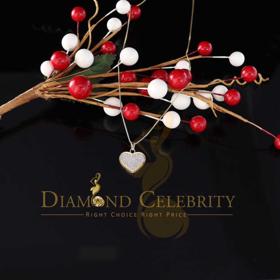DiamondCelebritees Real 0.25ct Diamond 925 Sterling Silver HEART Charm Necklace Yellow Pendant
