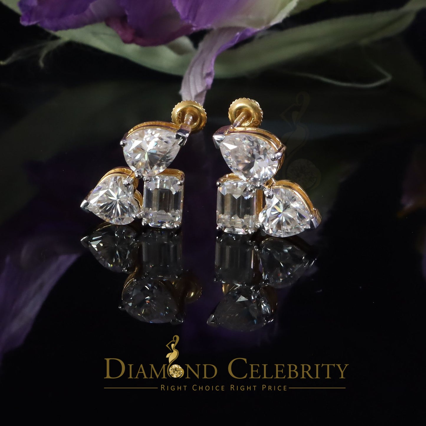 DiamondCelebritees Classy Stud Earring 7.00CT VVS 'D Moissanite Women's 925 SilverYellow Toi et Moi
