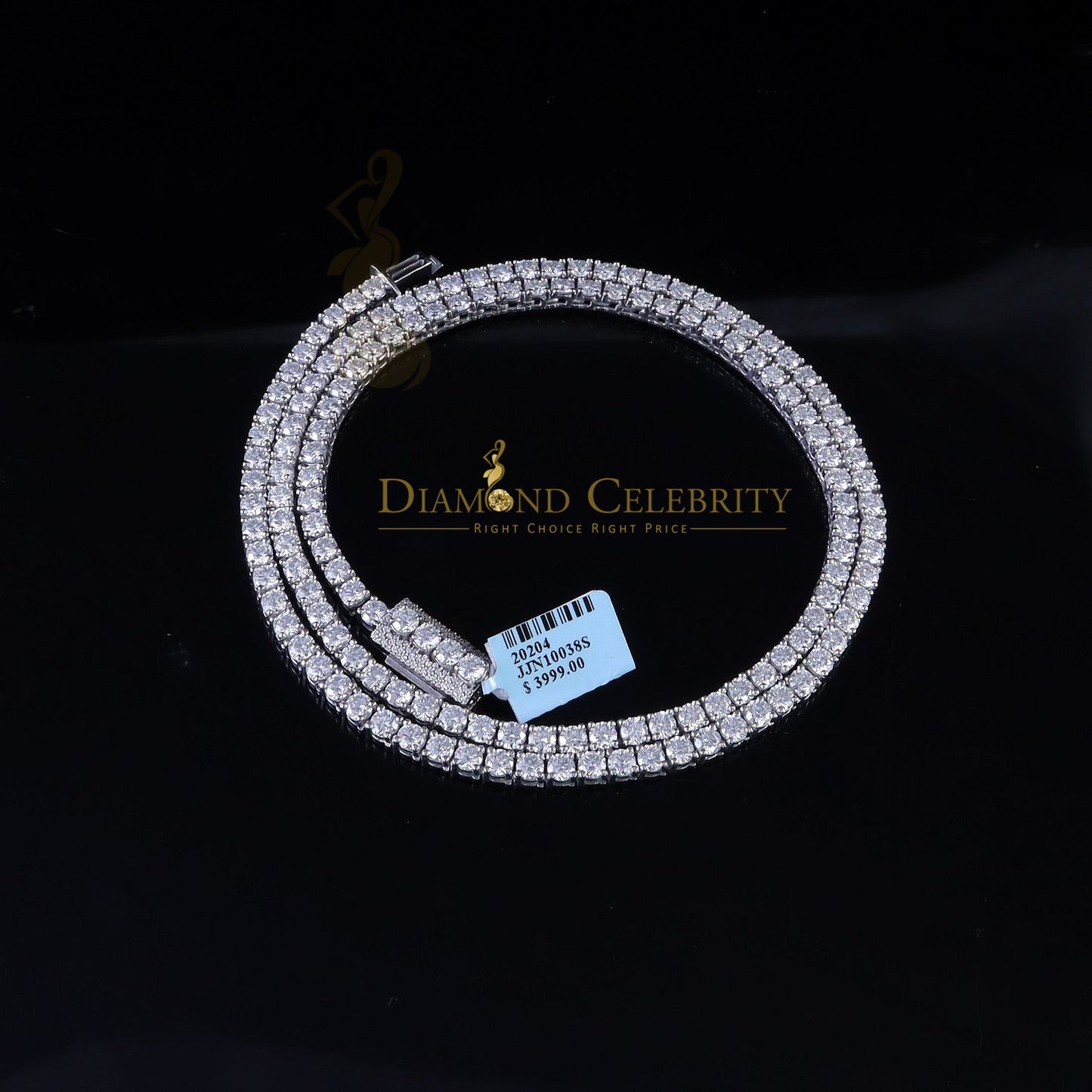 DiamondCelebritees 30ct White Moissanite 925 Silver Tennis Men's Necklace size 22inch & Width 4mm