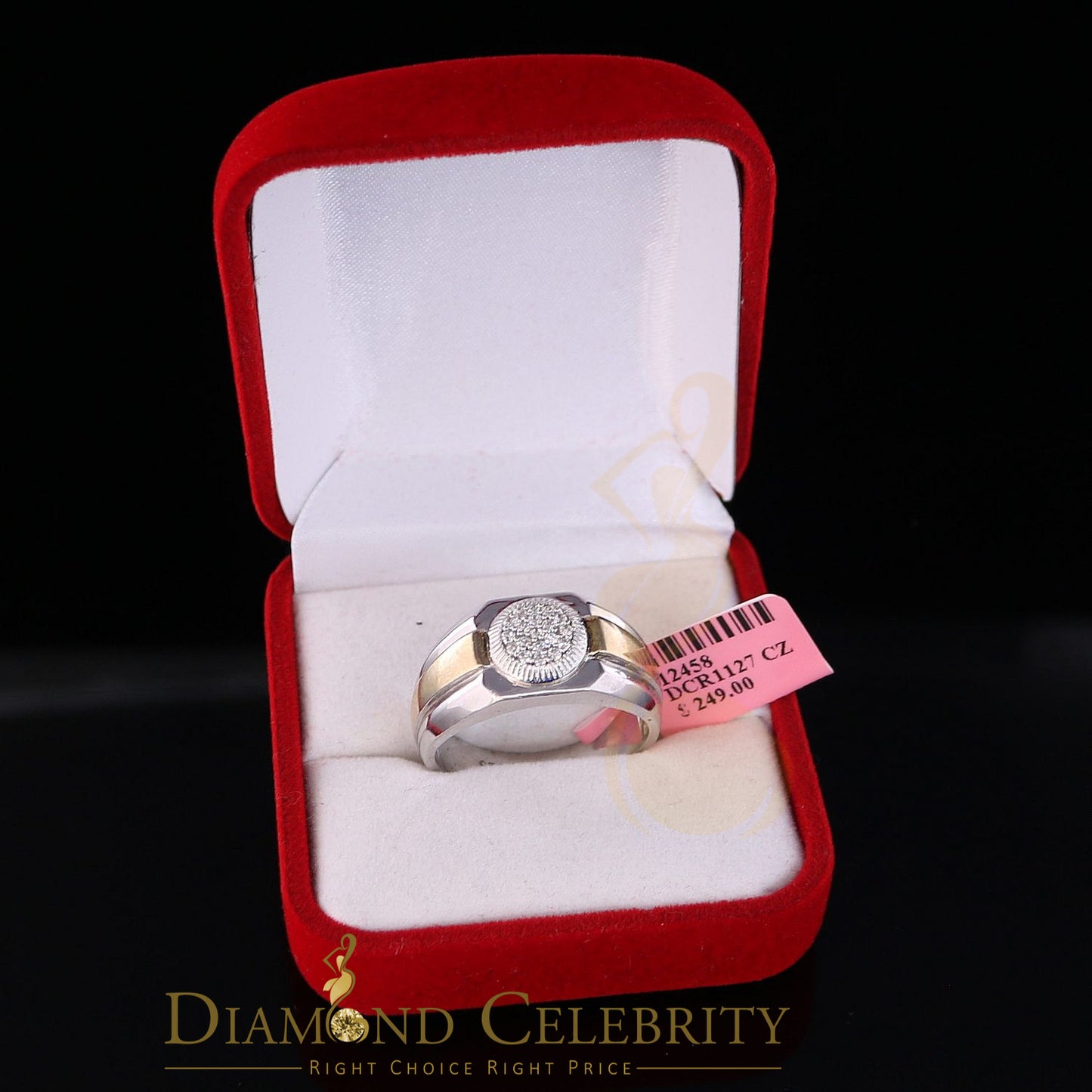 DiamondCelebritees 925 Silver White 0.38ct Cubic Zirconia Wide Men's Engagement Band Ring Size 11.5