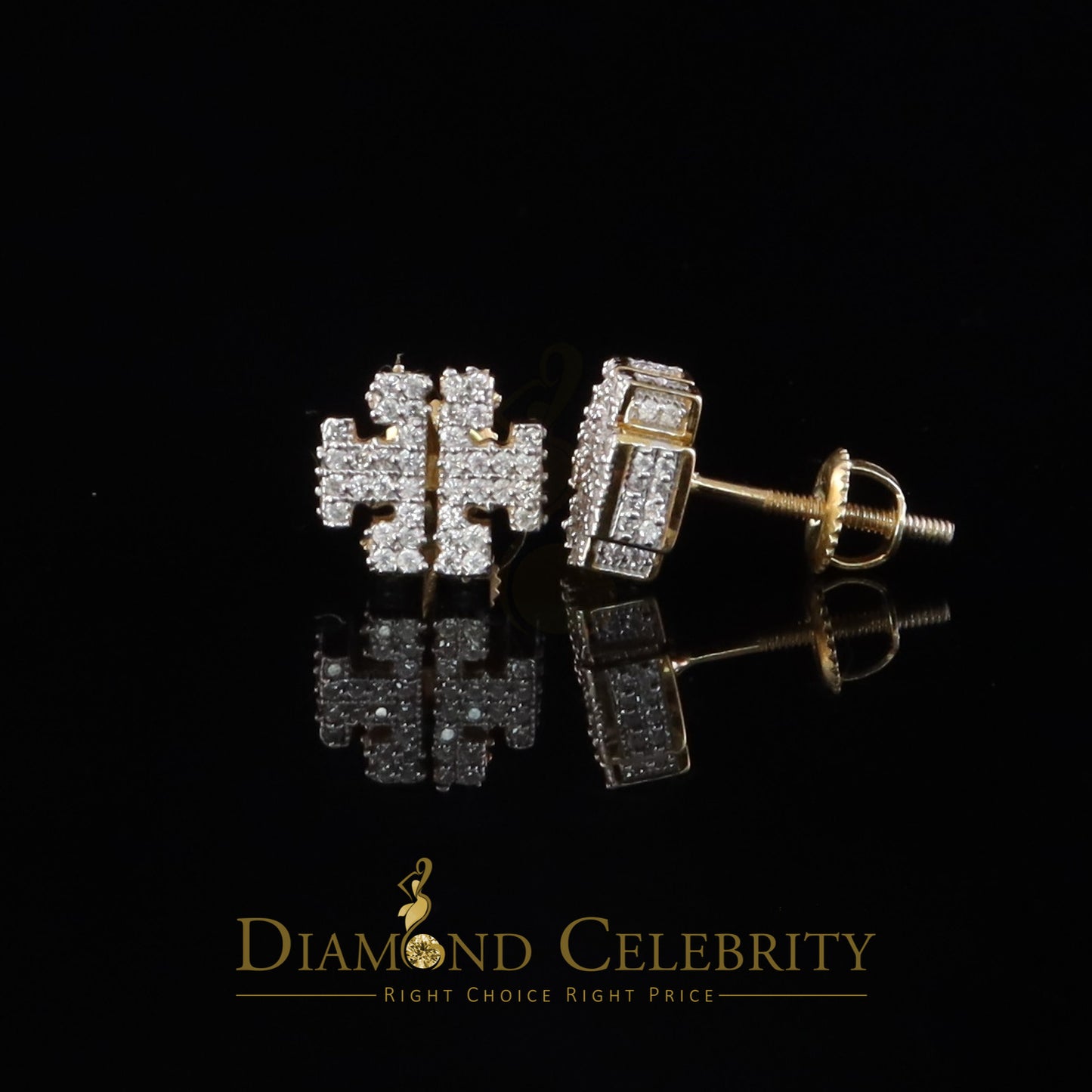 DiamondCelebritees 925 Yellow Silver 1.00ct VVS 'D' Moissanite Tory Burch Stud Earring Men's/Womens